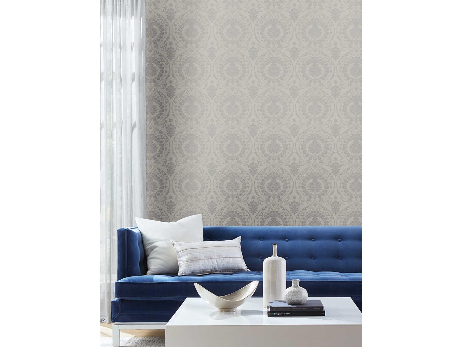 York Wallcoverings Damask Resource Library Grey Silver Imperial Damask Wallpaper