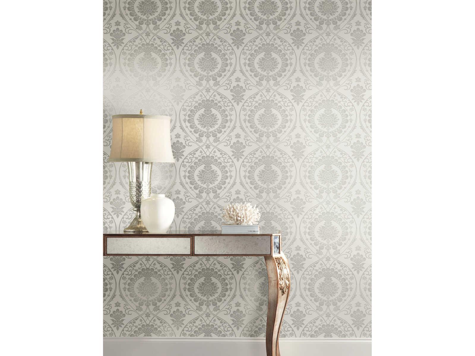 York Wallcoverings Damask Resource Library Grey Silver Imperial Damask Wallpaper