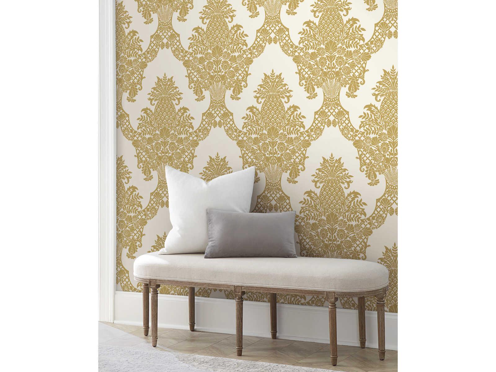 York Wallcoverings Damask Resource Library Gold Pineapple Plantation Wallpaper