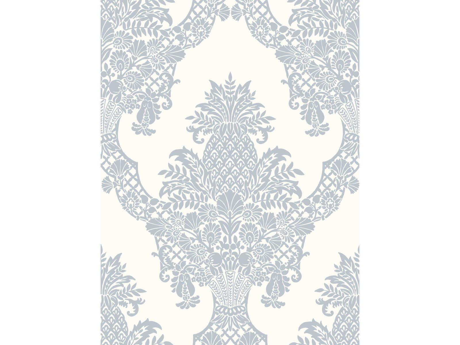 York Wallcoverings Damask Resource Library Periwinkle White Pineapple Plantation Wallpaper