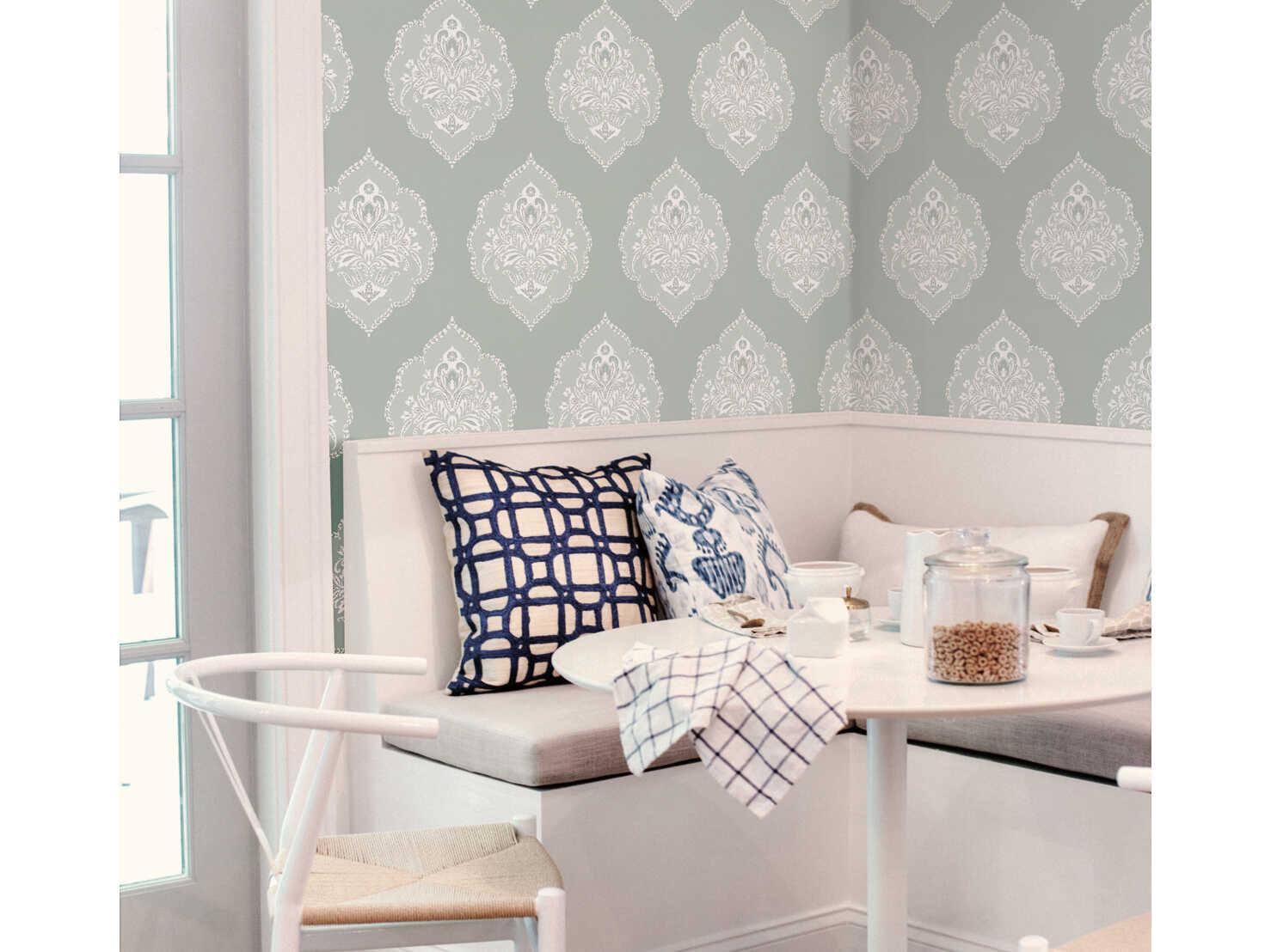 York Wallcoverings Damask Resource Library Green Signet Medallion Dam Wallpaper