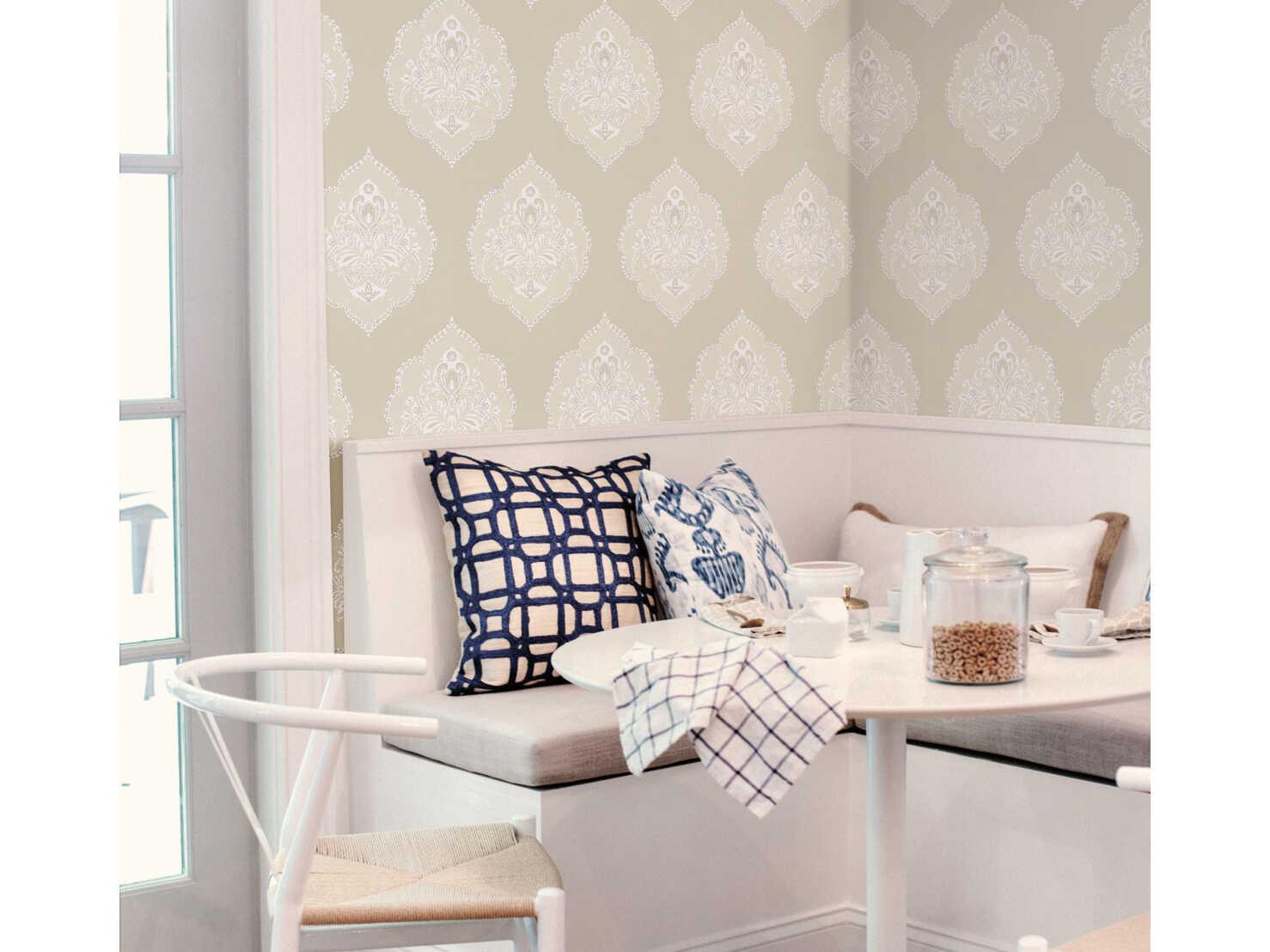 York Wallcoverings Damask Resource Library Beige Signet Medallion Dam Wallpaper