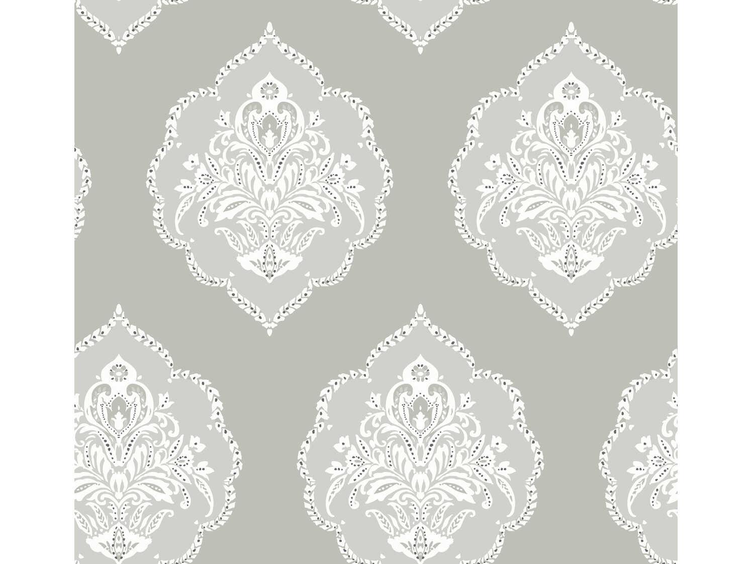 York Wallcoverings Damask Resource Library Grey Signet Medallion Dam Wallpaper