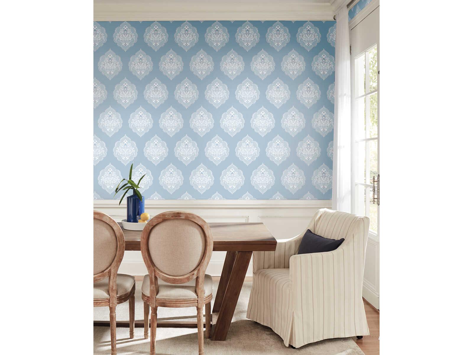York Wallcoverings Damask Resource Library Blue Signet Medallion Dam Wallpaper