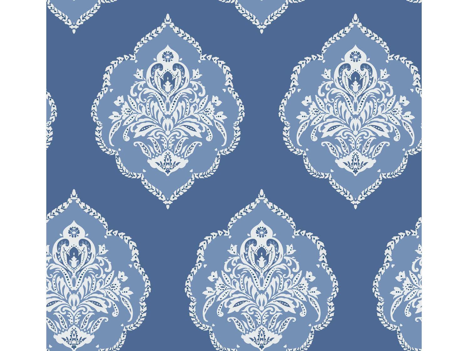York Wallcoverings Damask Resource Library Blue Signet Medallion Dam Wallpaper