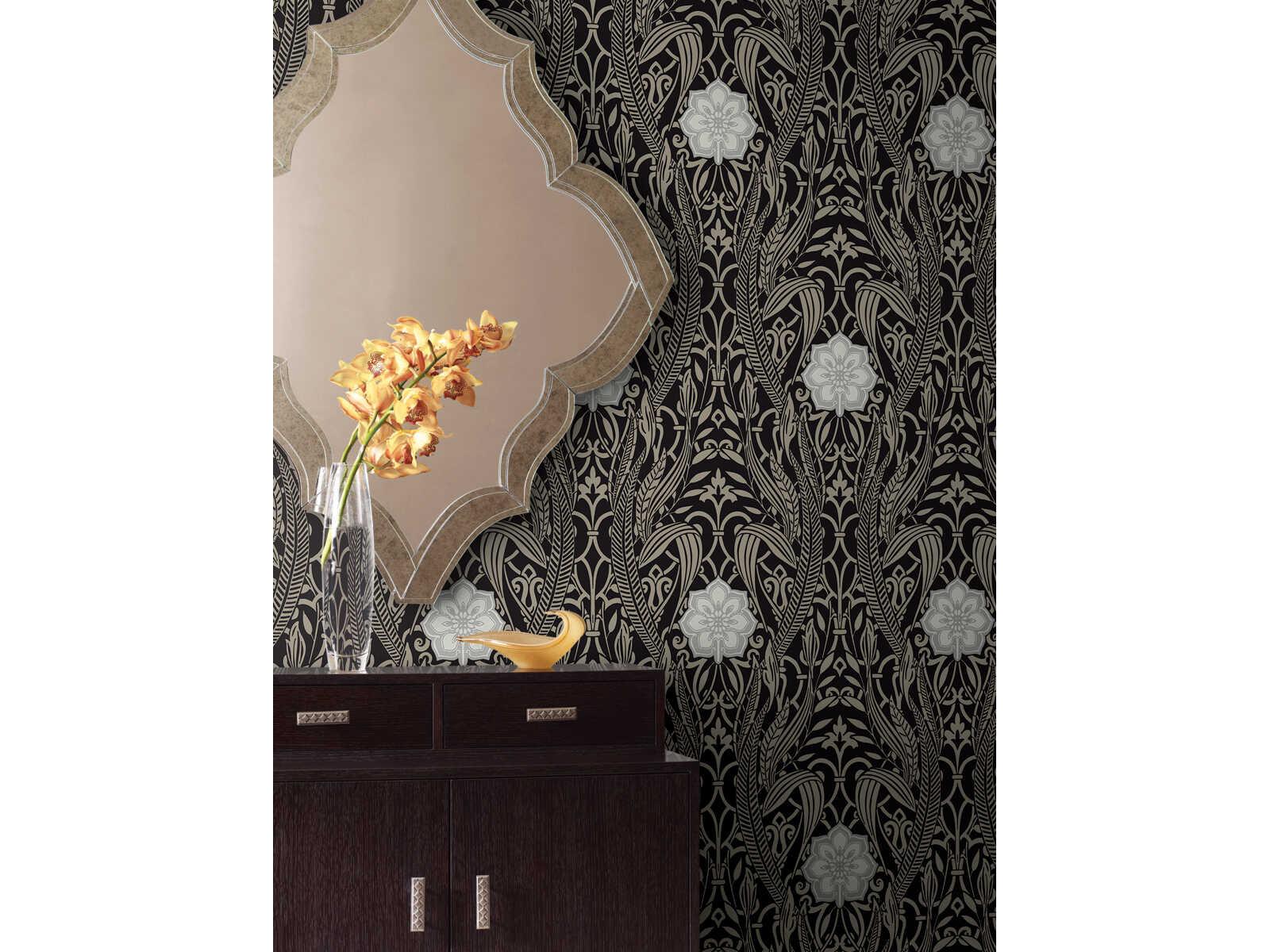 York Wallcoverings Damask Resource Library Black Gatsby Damask Wallpaper