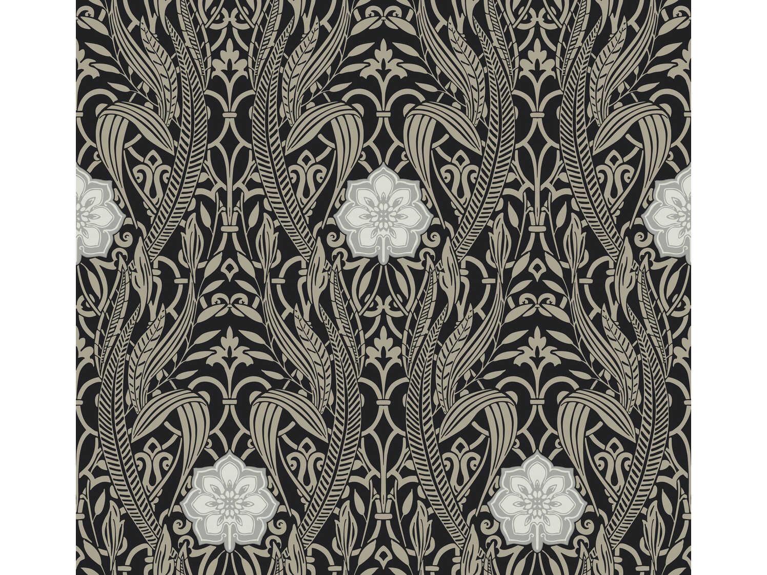 York Wallcoverings Damask Resource Library Black Gatsby Damask Wallpaper