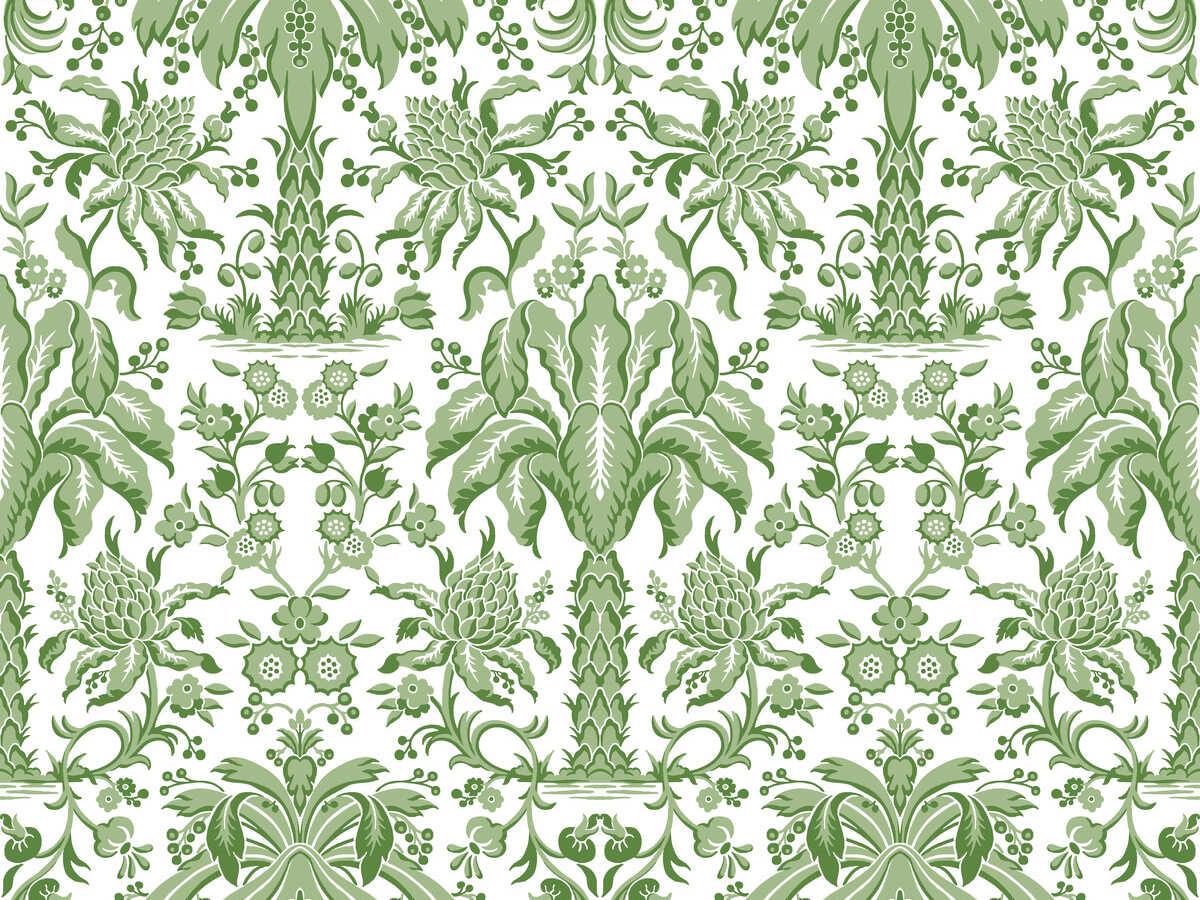 York Wallcoverings Damask Resource Library Green Palmetto Palm Damask Wallpaper