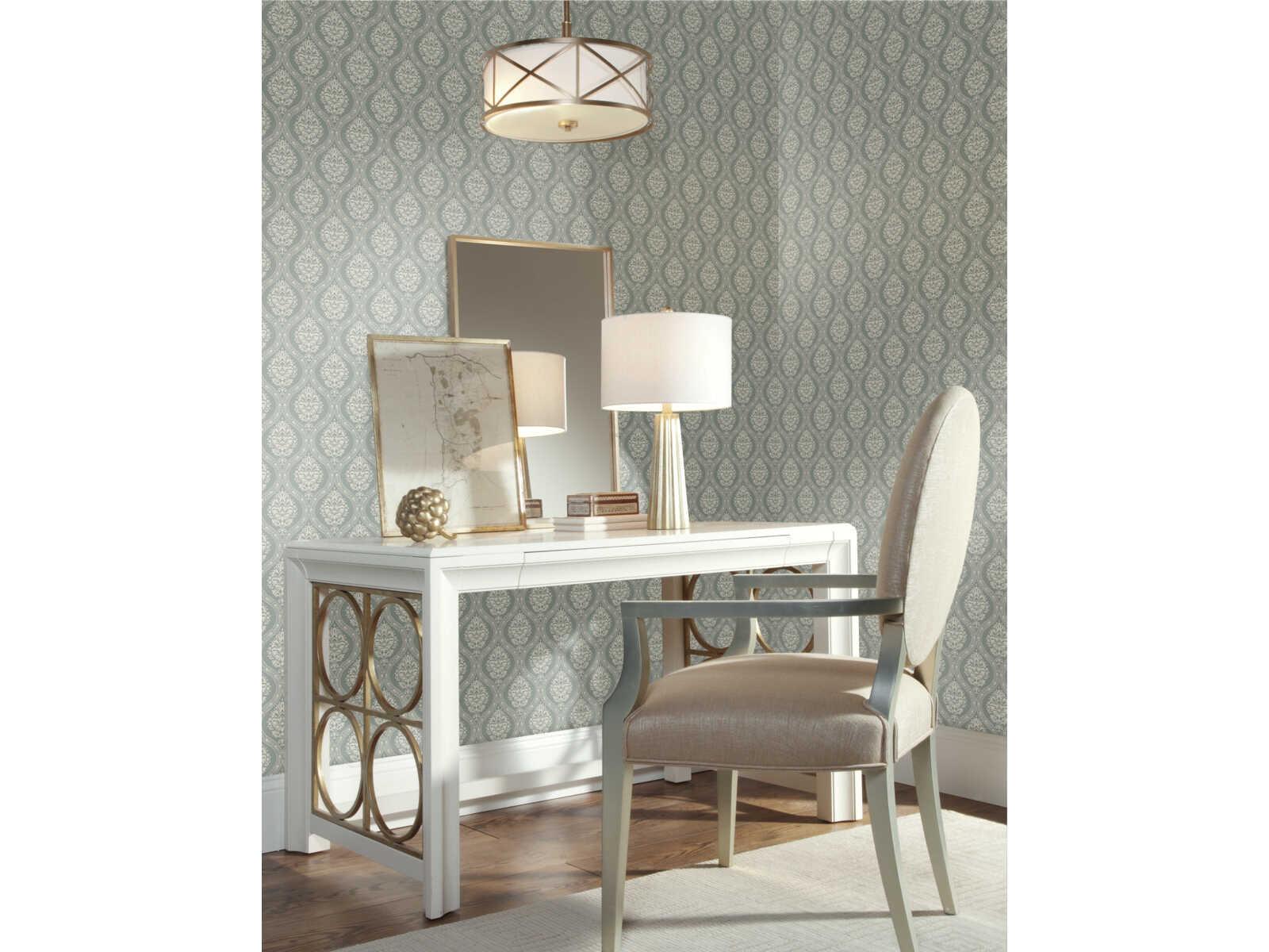 York Wallcoverings Damask Resource Library Green Petite Ogee Wallpaper