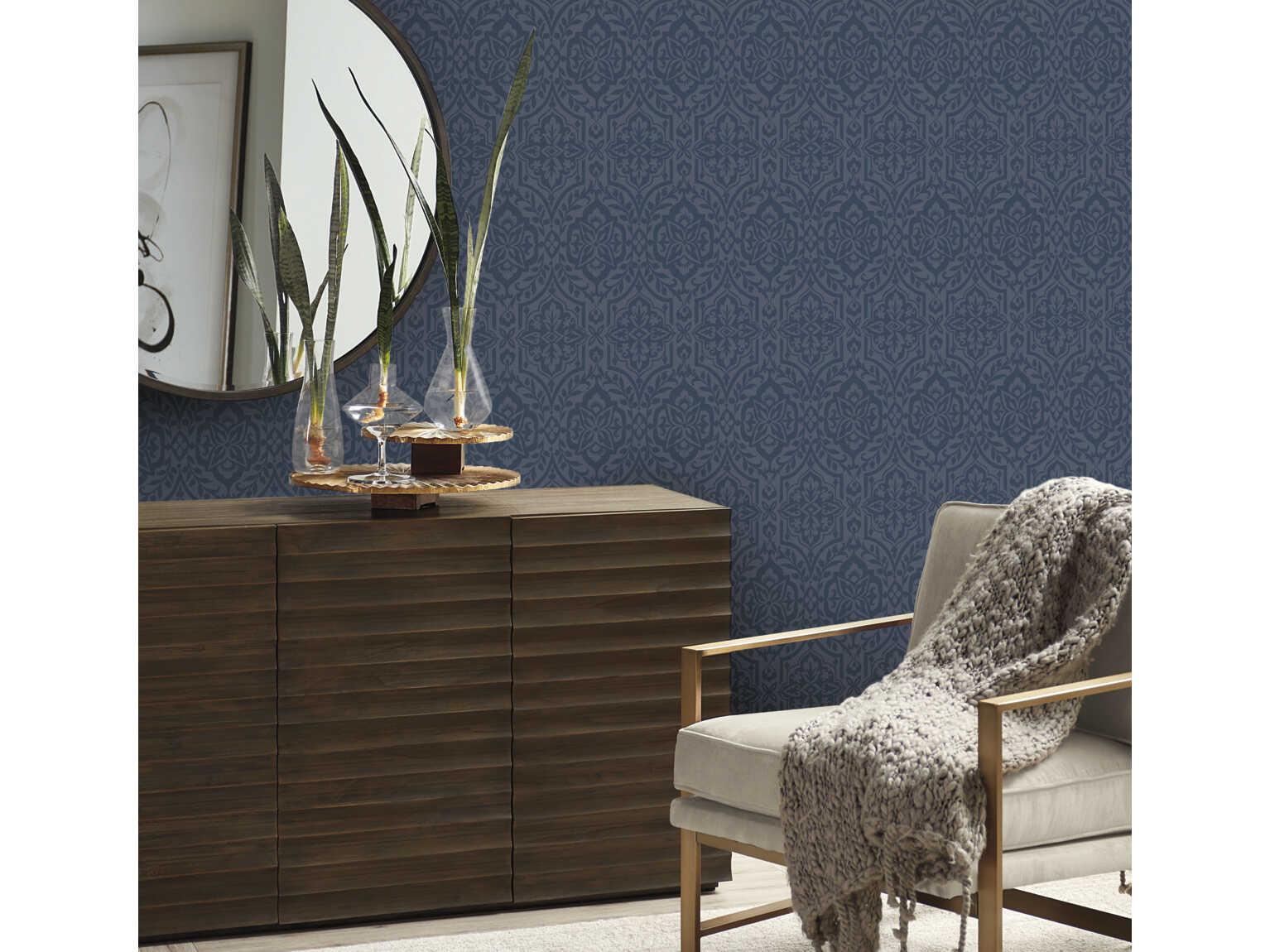 York Wallcoverings Damask Resource Library Blue Cathedral Damask Wallpaper