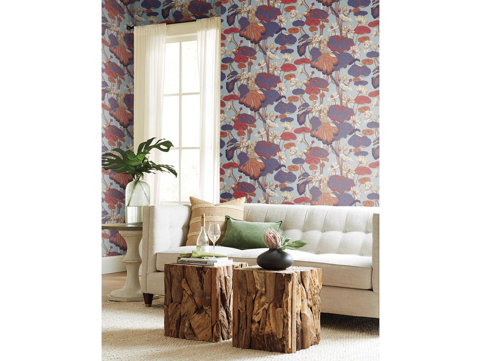 York Wallcoverings Greenhouse Purple Pink Lotus Pond Wallpaper