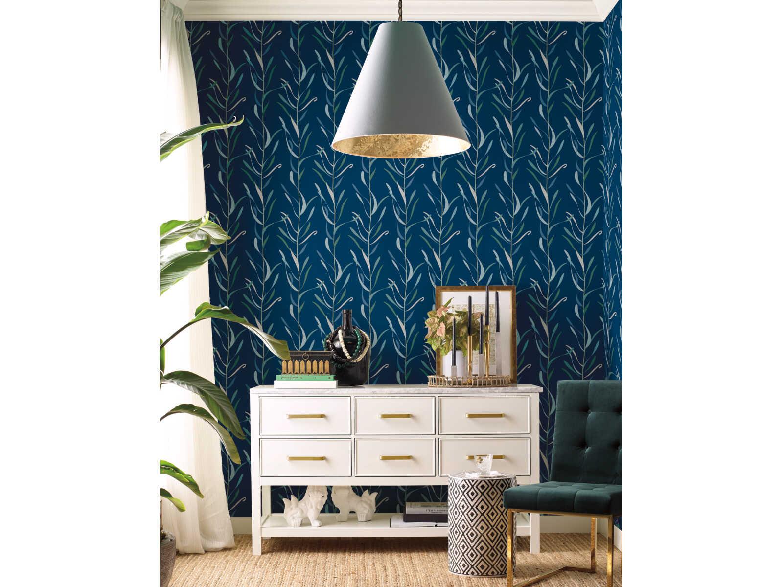 York Wallcoverings Greenhouse Indigo Chloe Vine Wallpaper