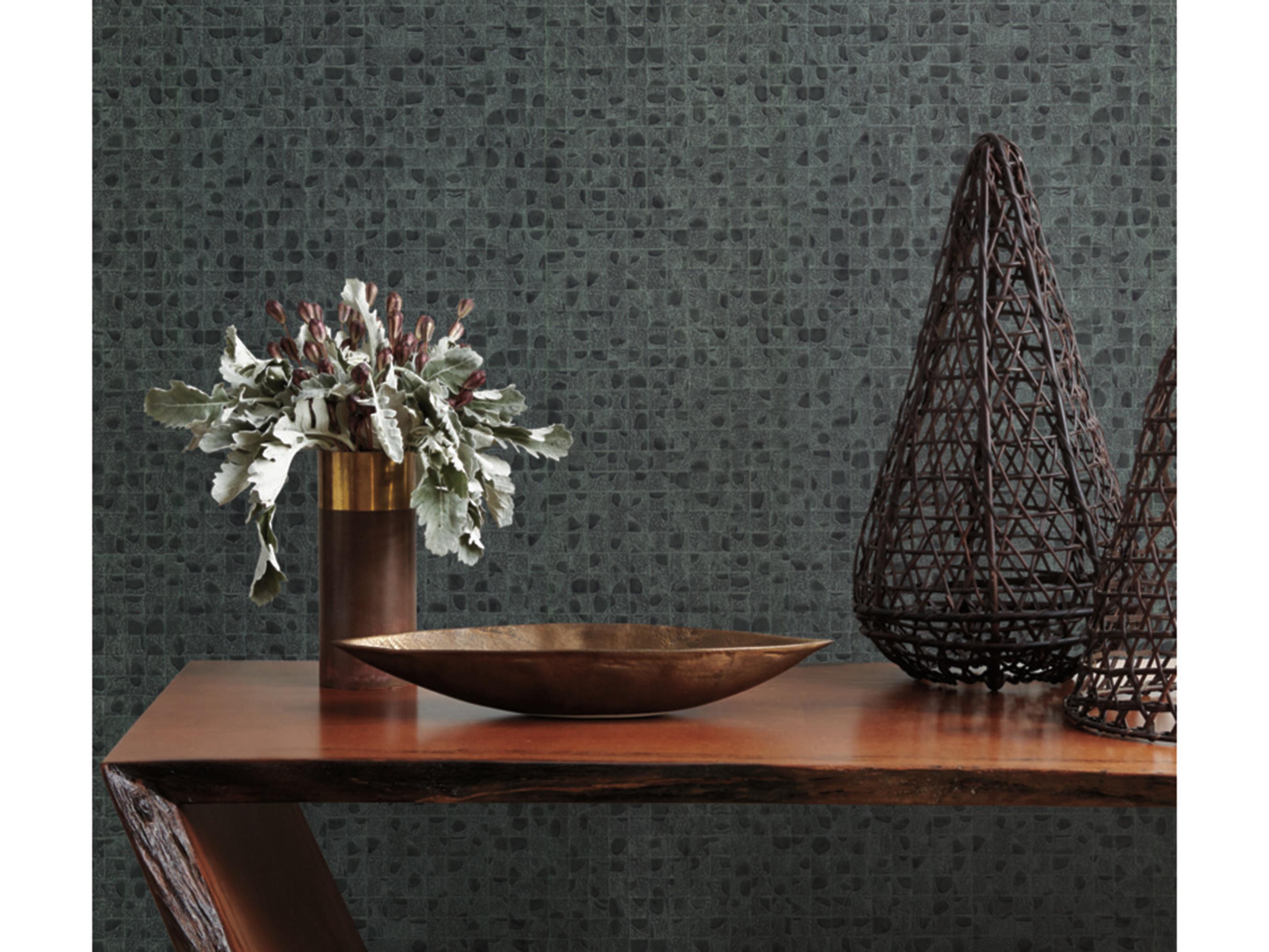 York Wallcoverings Ronald Redding Traveler Dark Green Leather Lux Wallpaper