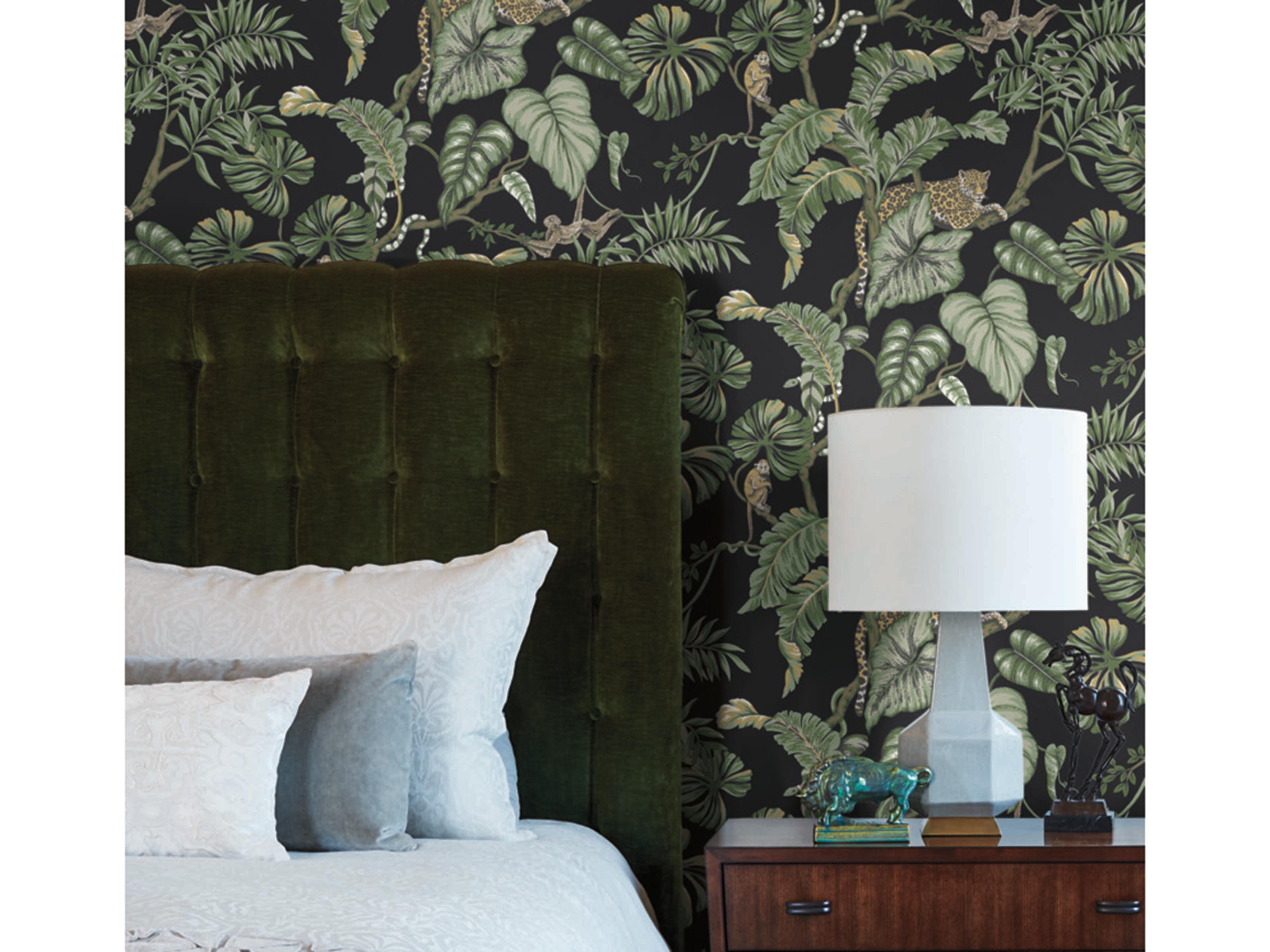 York Wallcoverings Ronald Redding Traveler Black Jungle Cat Wallpaper