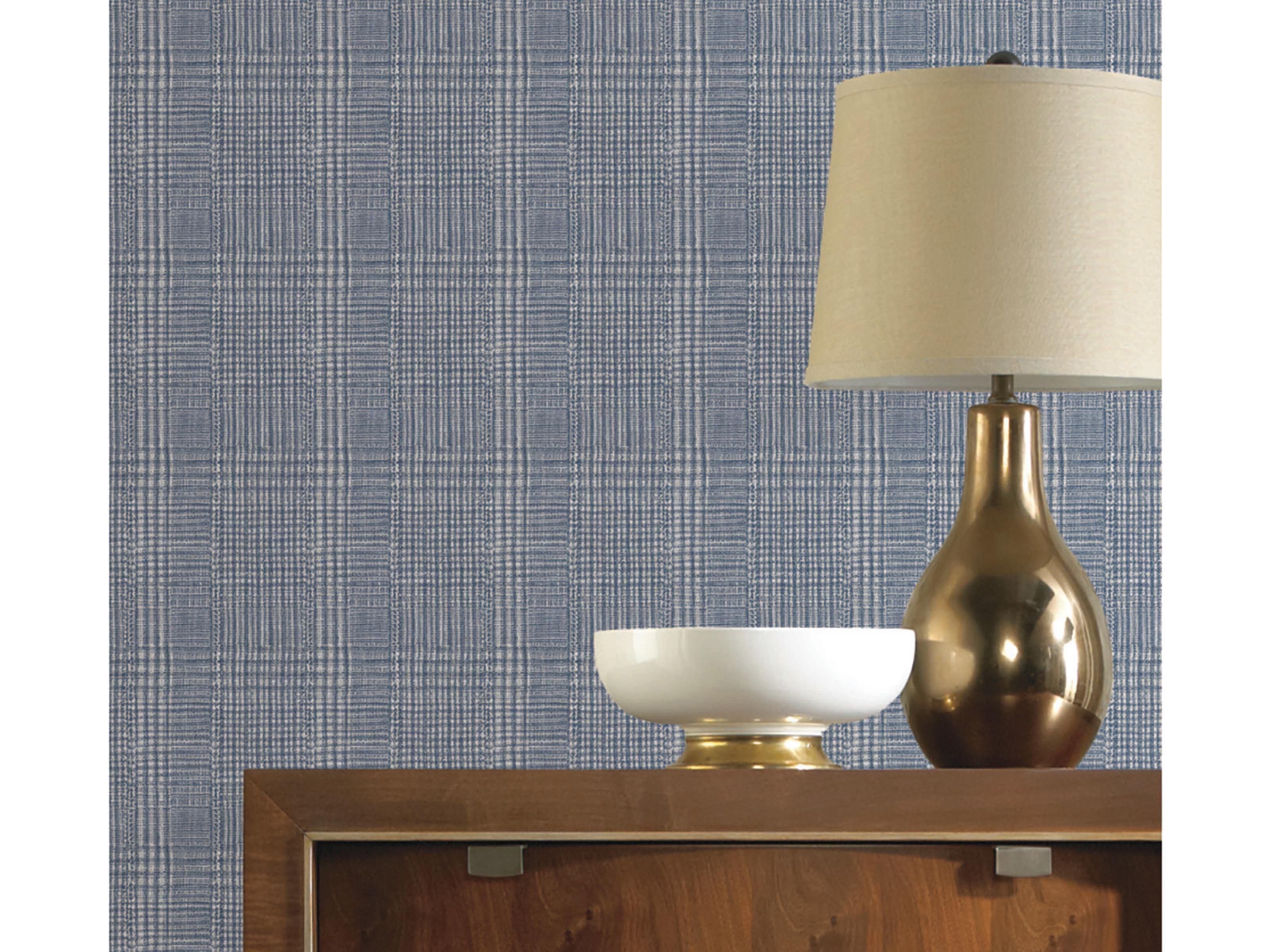 York Wallcoverings Ronald Redding Traveler Blue Shirting Plaid Wallpaper