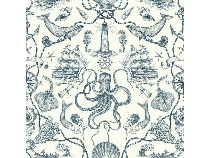 York Wallcoverings Best Sellers Blue Deep Sea Toile Wallpaper