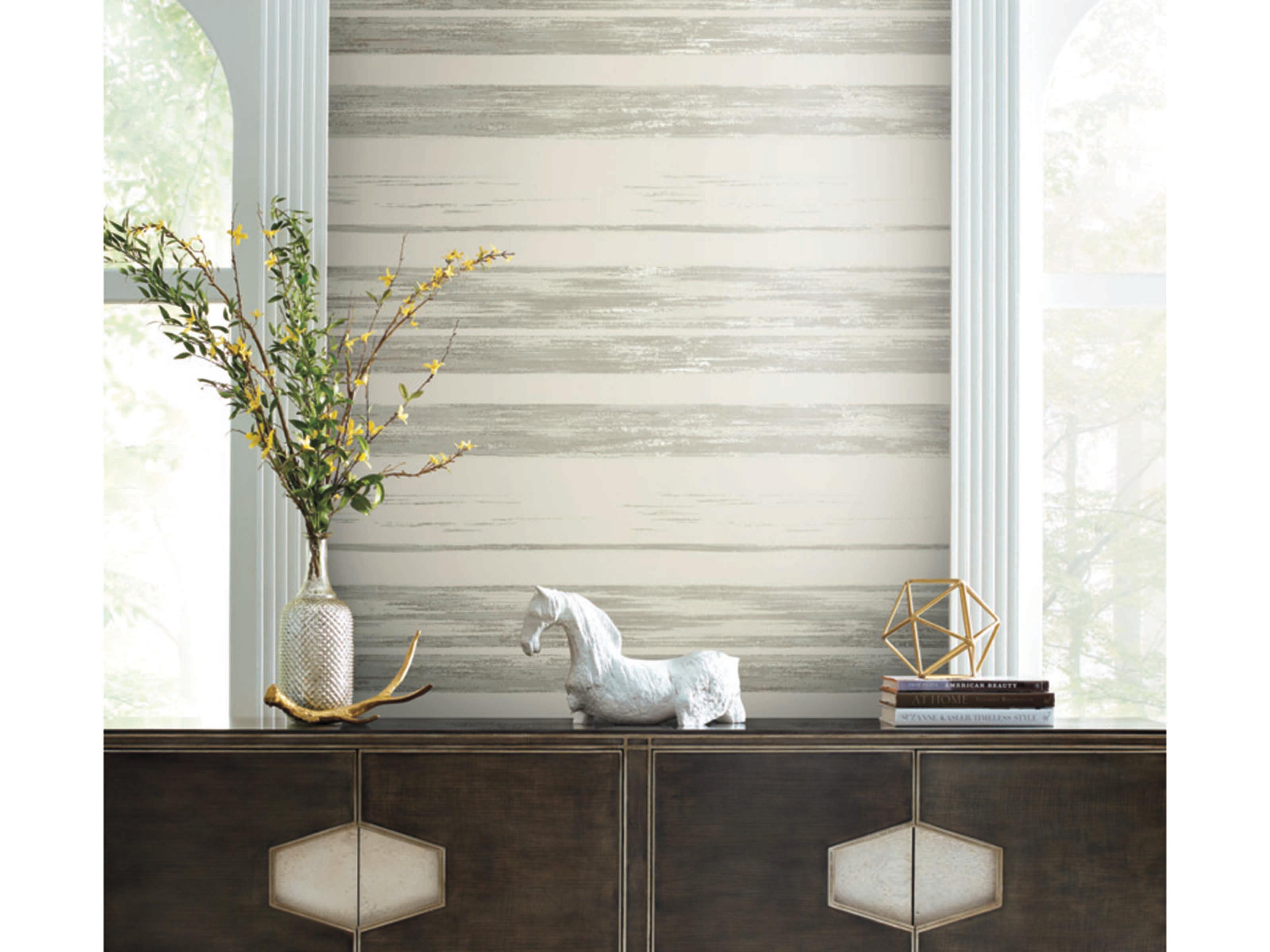 York Wallcoverings Ronald Redding 24 Karat White Grey Horizontal Dry Brush Wallpaper