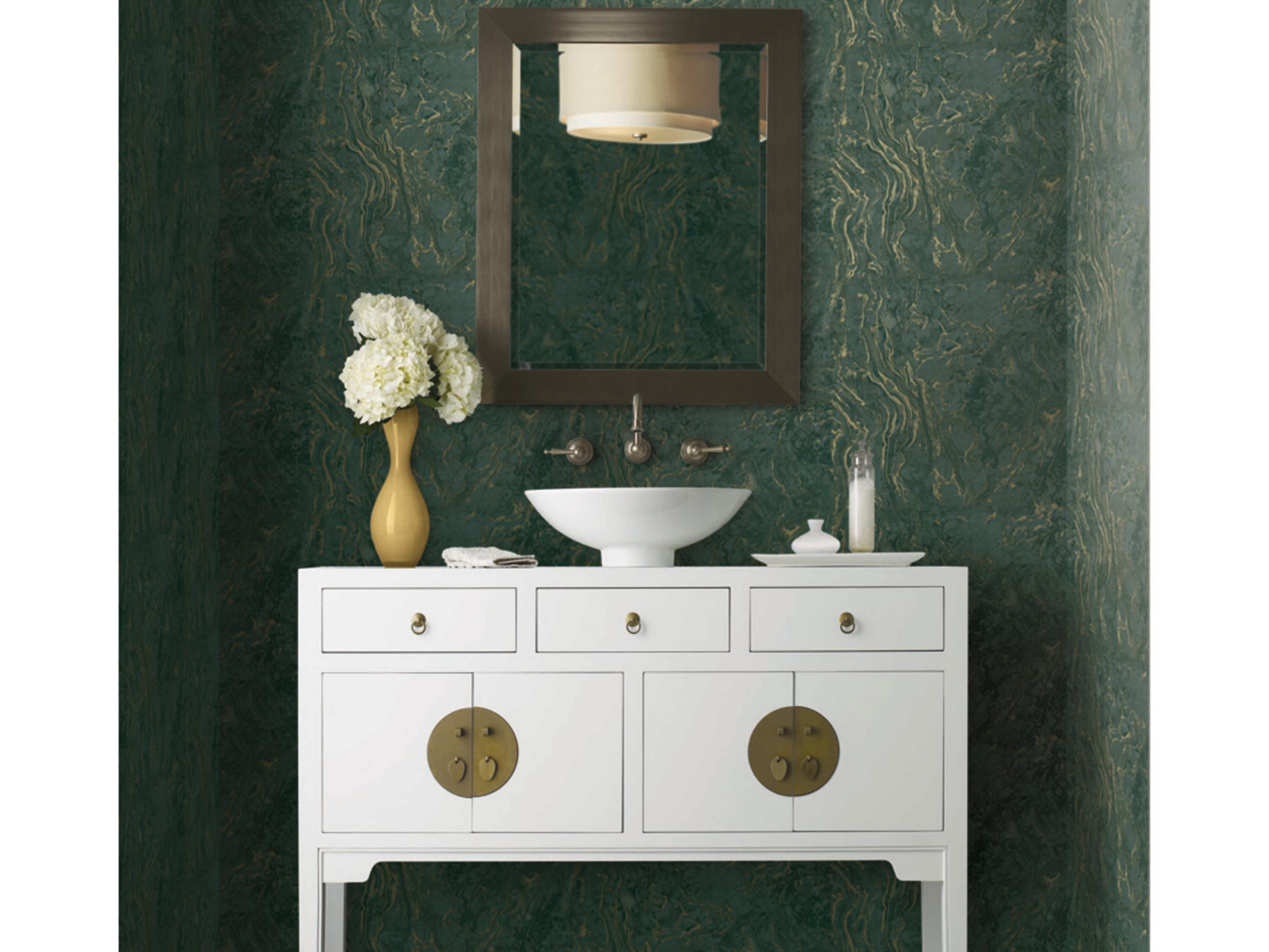 York Wallcoverings Ronald Redding 24 Karat Green Polished Marble Wallpaper