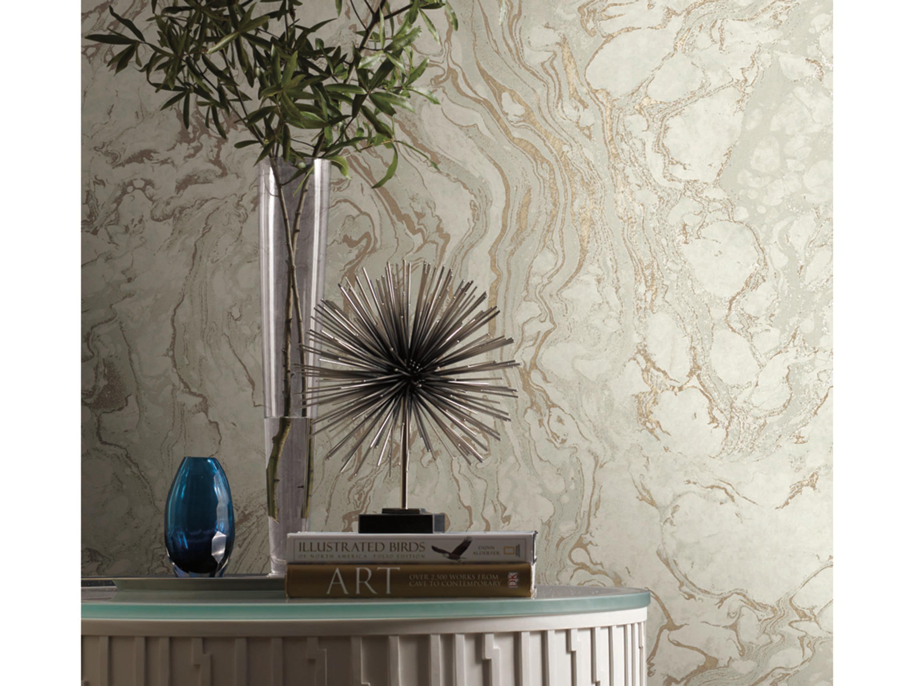York Wallcoverings Ronald Redding 24 Karat White Gold Polished Marble Wallpaper