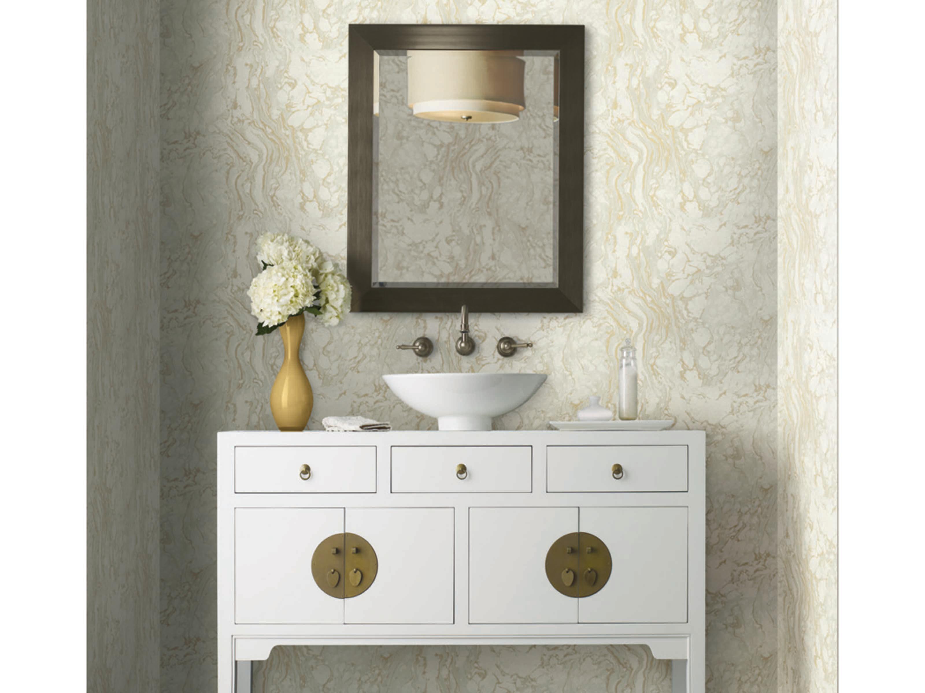 York Wallcoverings Ronald Redding 24 Karat White Gold Polished Marble Wallpaper