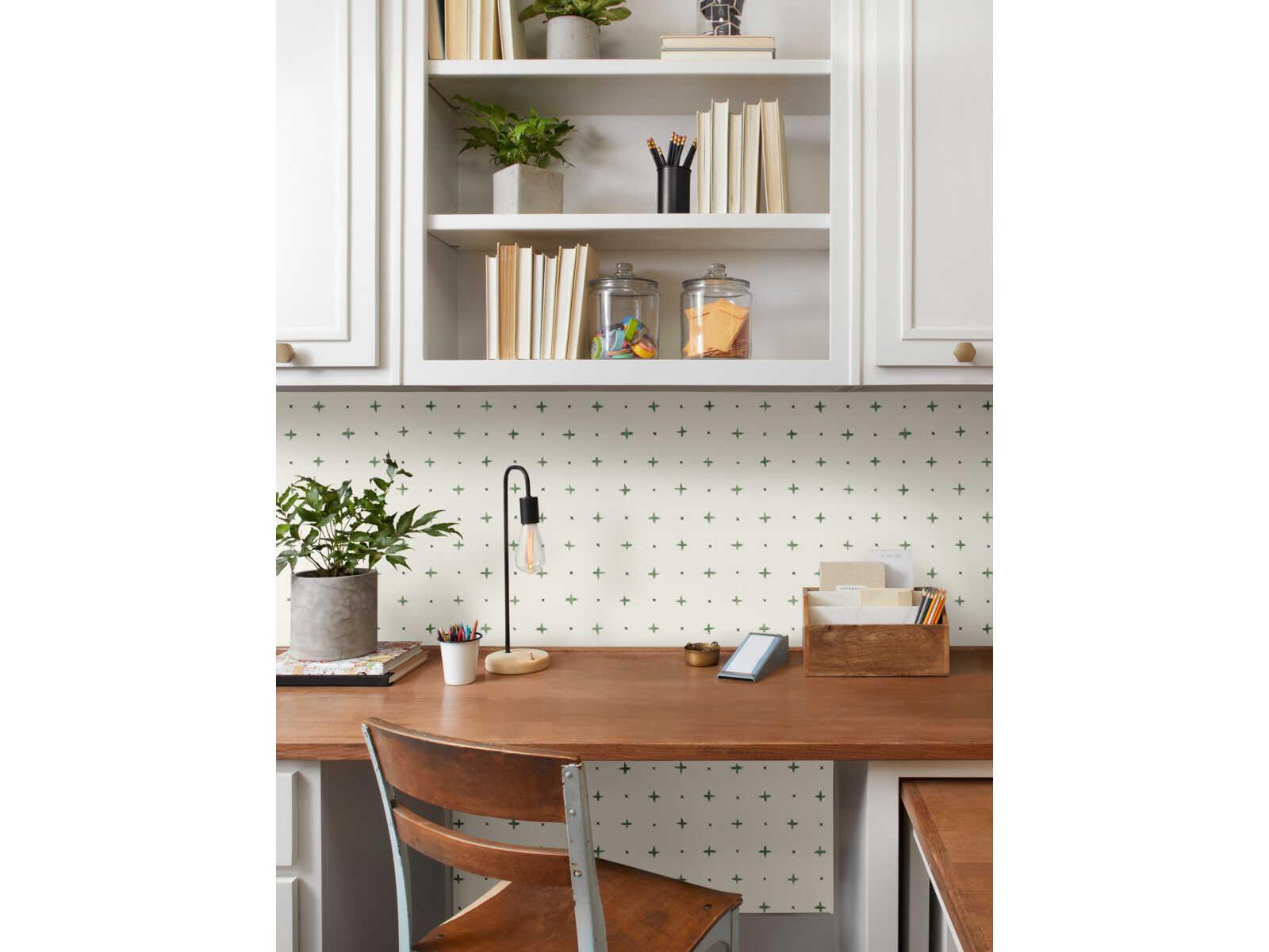 York Wallcoverings Magnolia Home Artful Prints & Patterns Green Cross Stitch Wallpaper