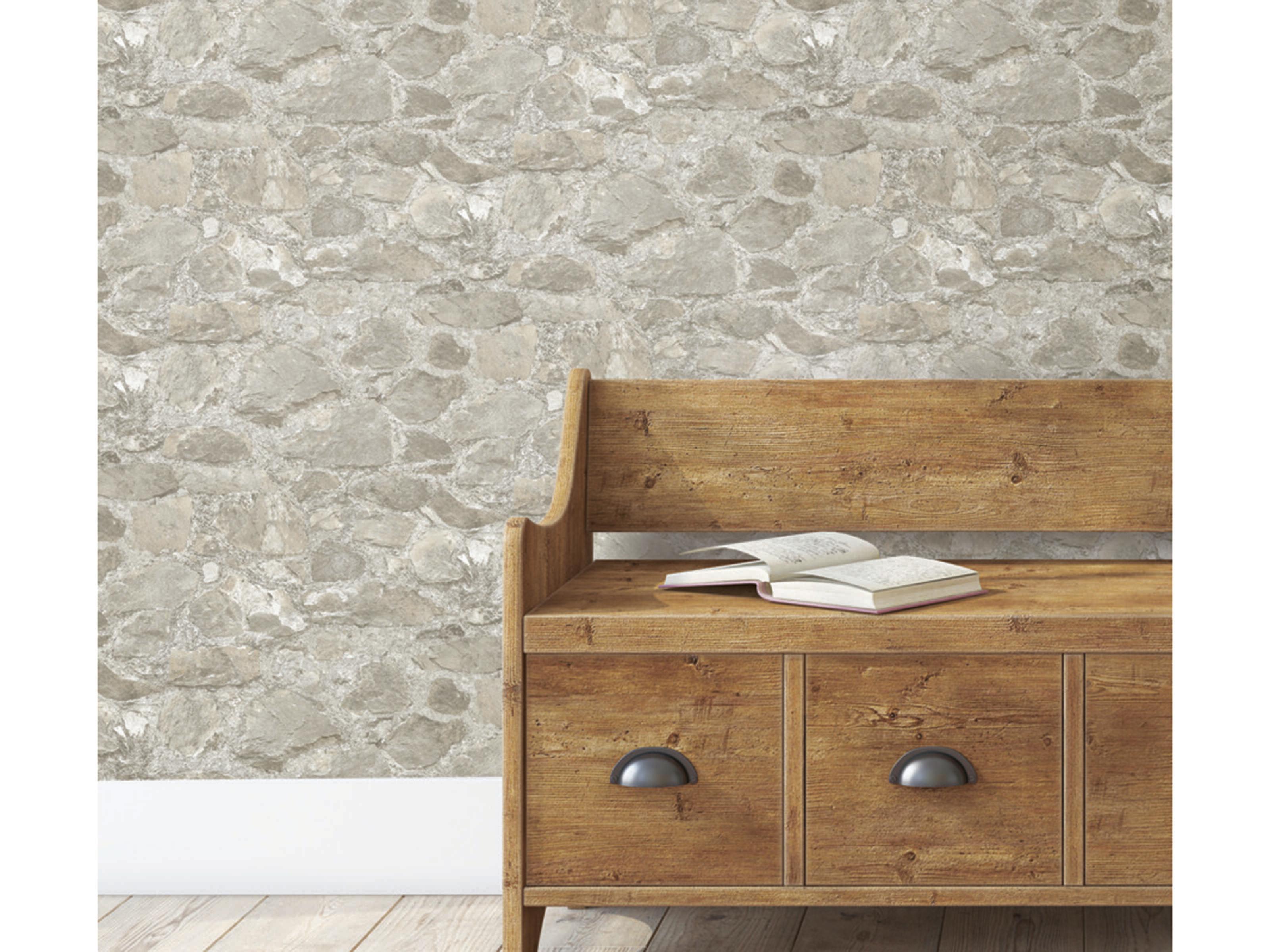 York Wallcoverings Mediterranean Taupe Field Stone Wallpaper