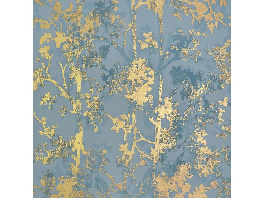 York Wallcoverings Antonina Vella Modern Metals Blue Gold Shimmering Foliage Wallpaper