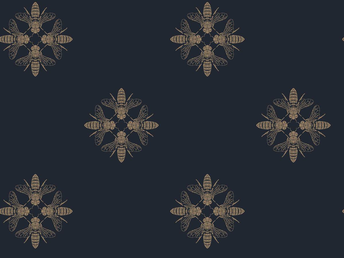 York Wallcoverings Outdoors In Gold / Navy Honey Bee Wallpaper