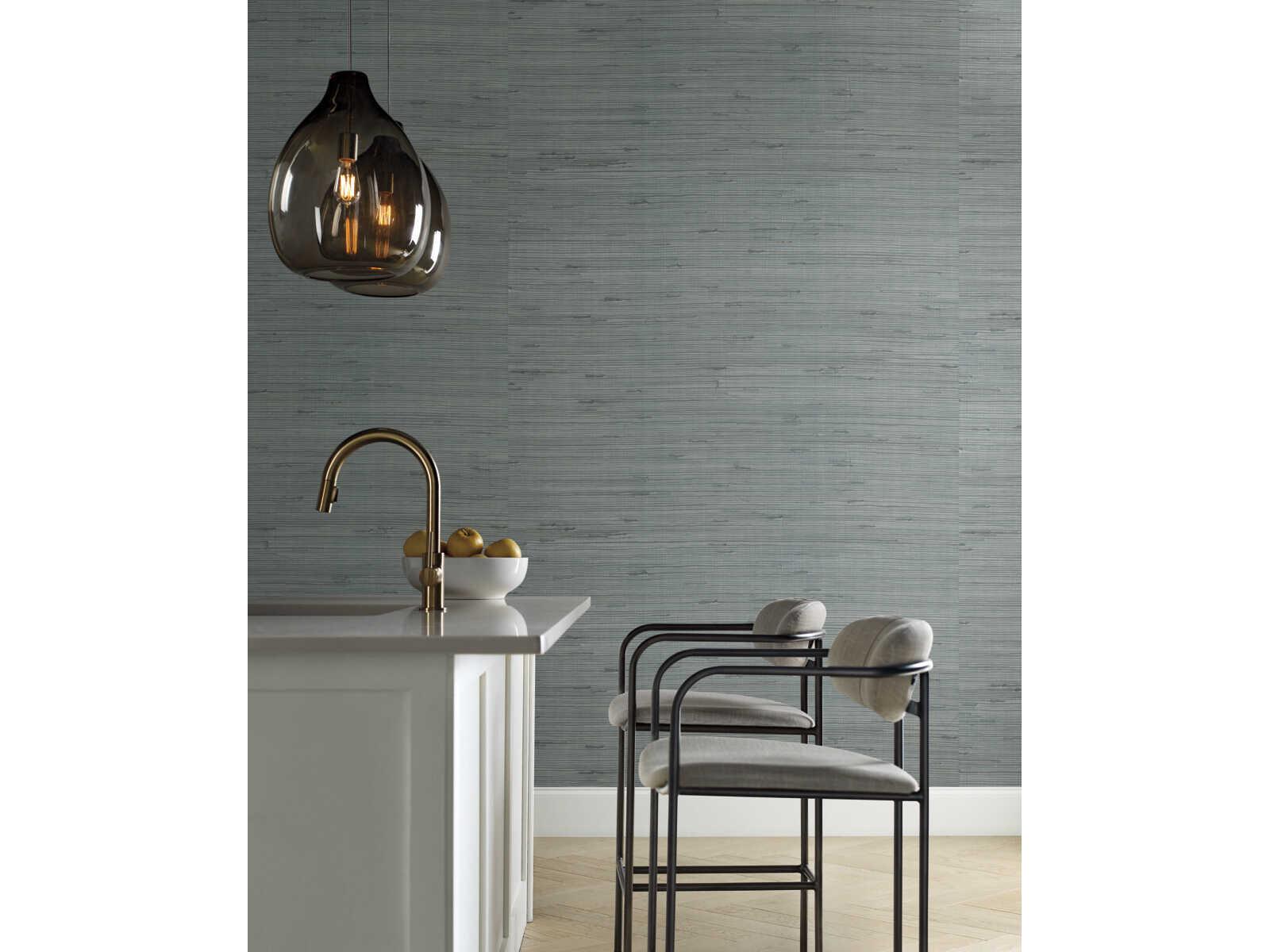 York Wallcoverings Modern Nature 2nd Edition Silver Aqua Metallic Jute Wallpaper