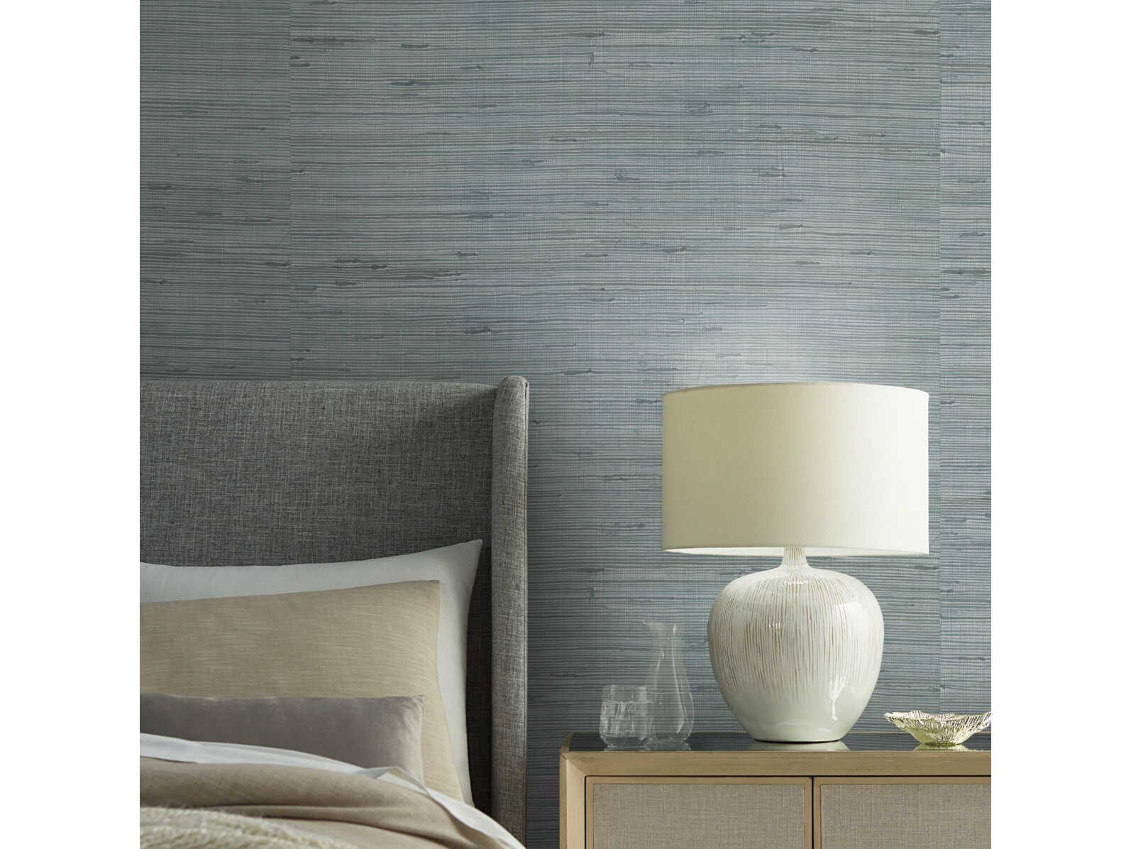 York Wallcoverings Modern Nature 2nd Edition Silver Aqua Metallic Jute Wallpaper