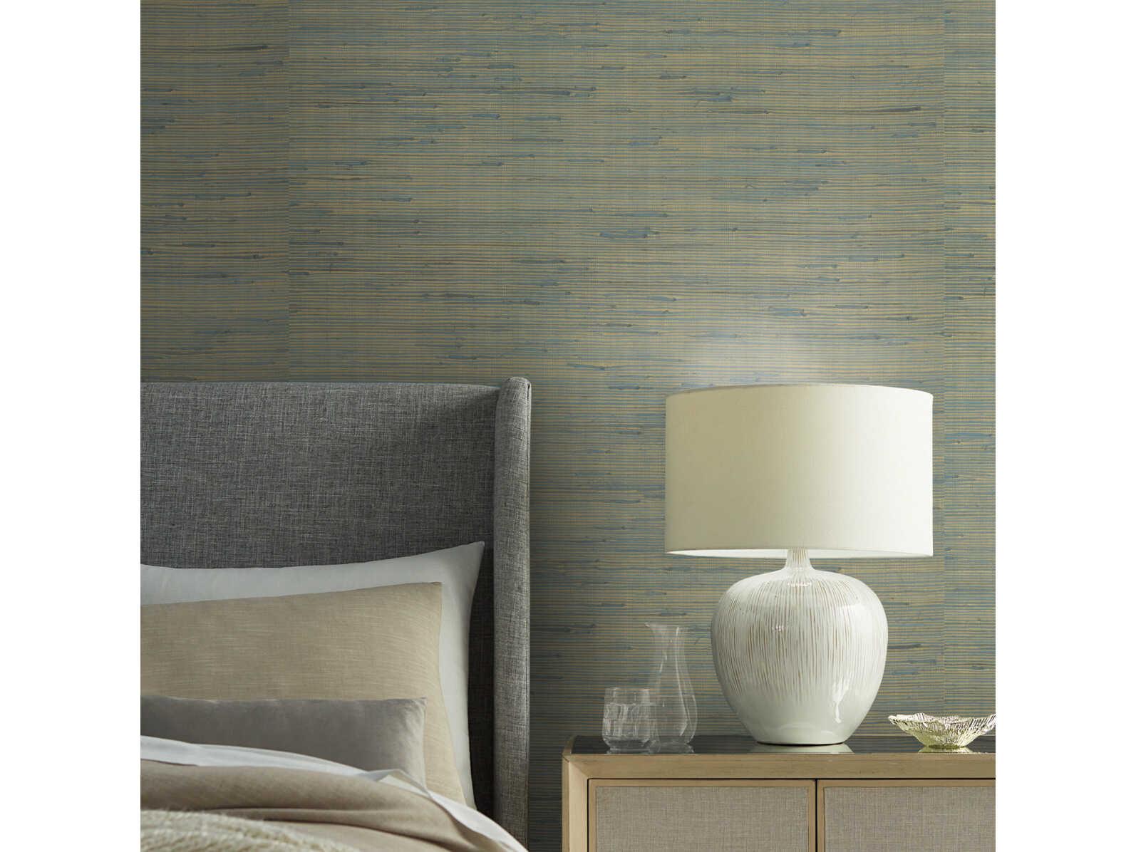 York Wallcoverings Modern Nature 2nd Edition Gold Blue Metallic Jute Wallpaper