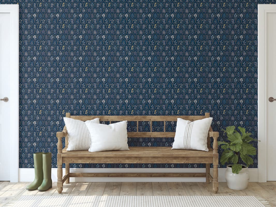 York Wallcoverings Navy / Gold Hawthorne Wallpaper