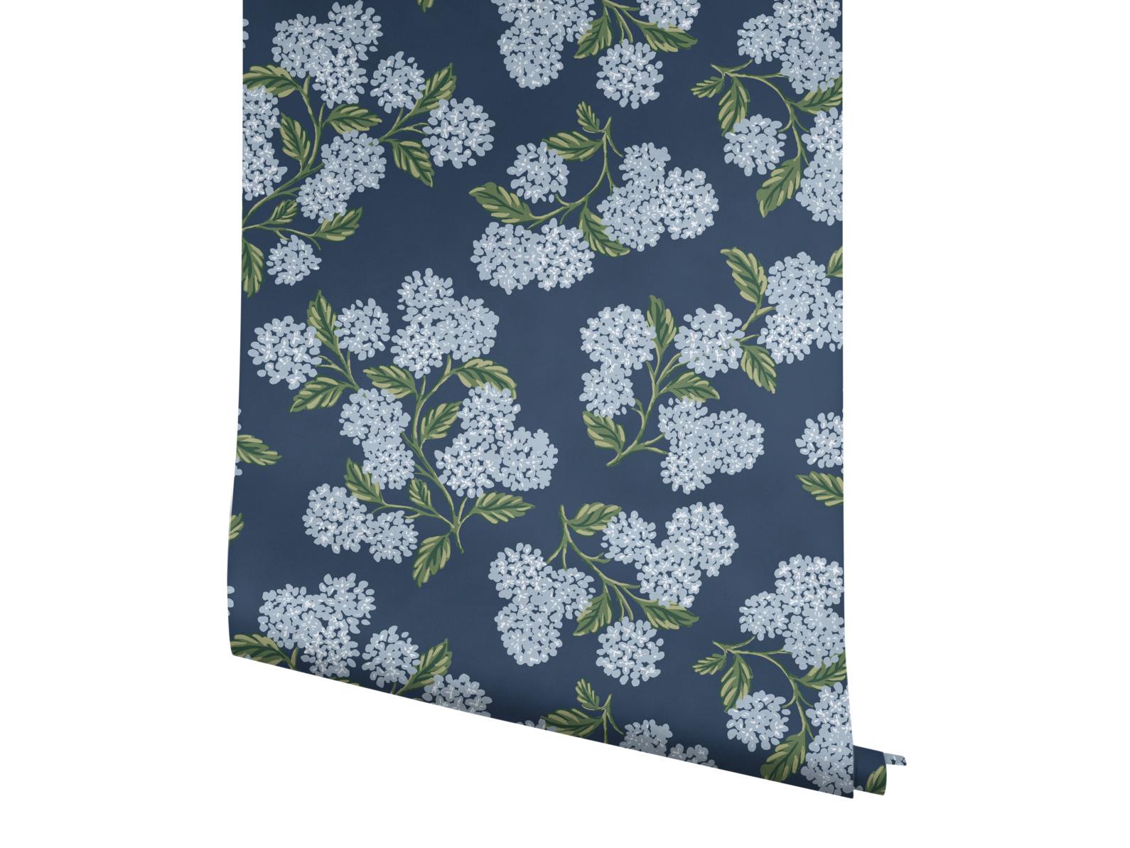 York Wallcoverings Navy Hydrangea Wallpaper