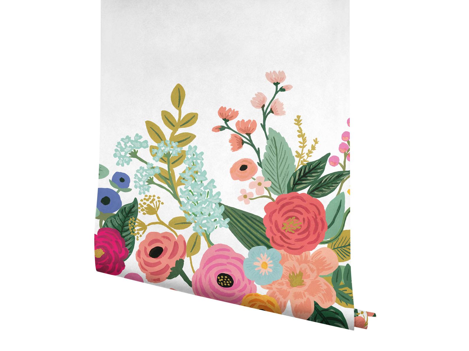 York Wallcoverings Cream / Bright Pink Garden Party Wallpaper Mural