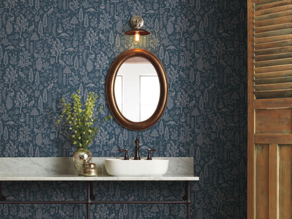 York Wallcoverings Rifle Paper Co. Second Edition Dark Blue Menagerie Toile Wallpaper