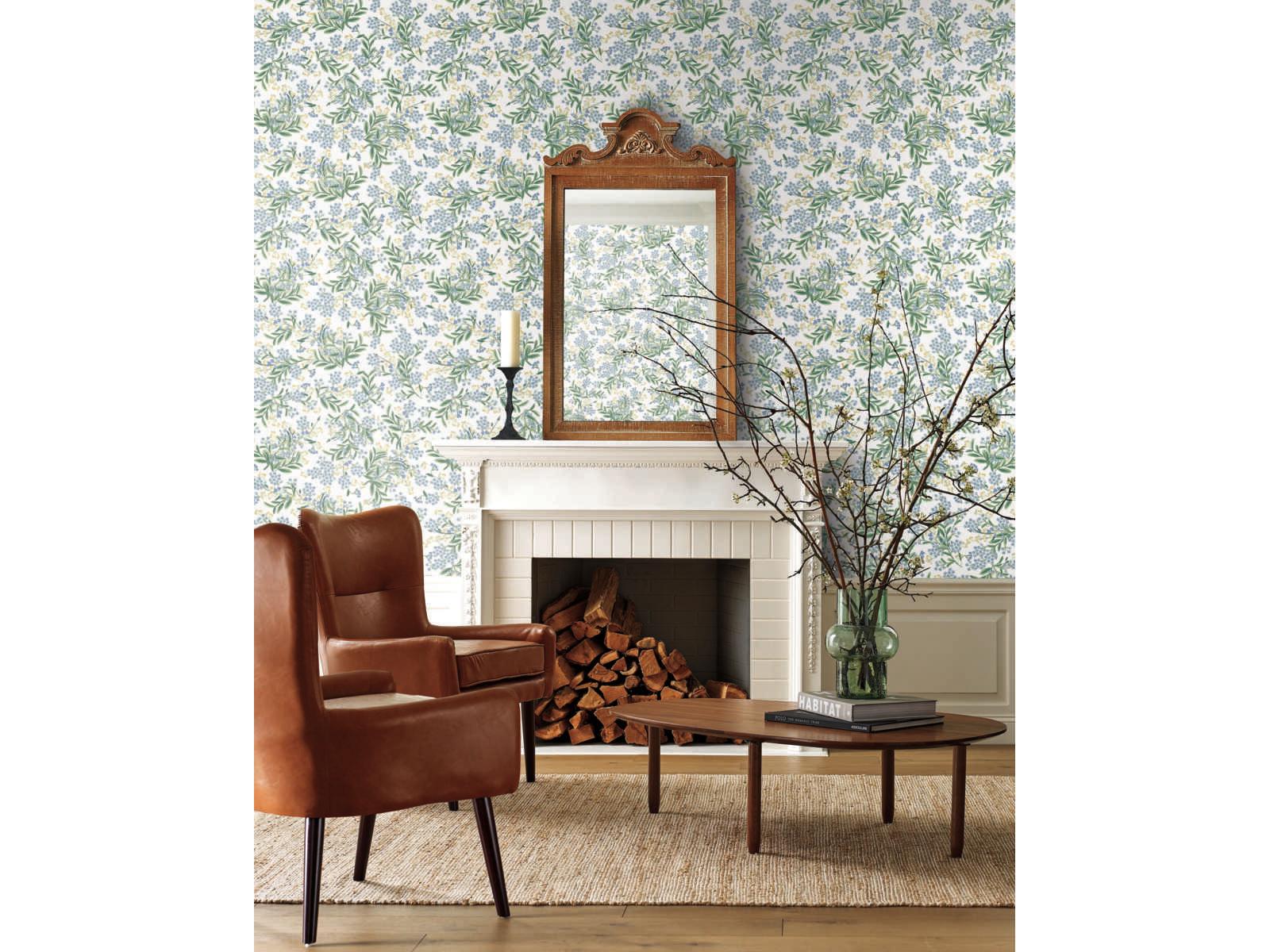 York Wallcoverings Rifle Paper Co. Second Edition White Green Cornflower Wallpaper