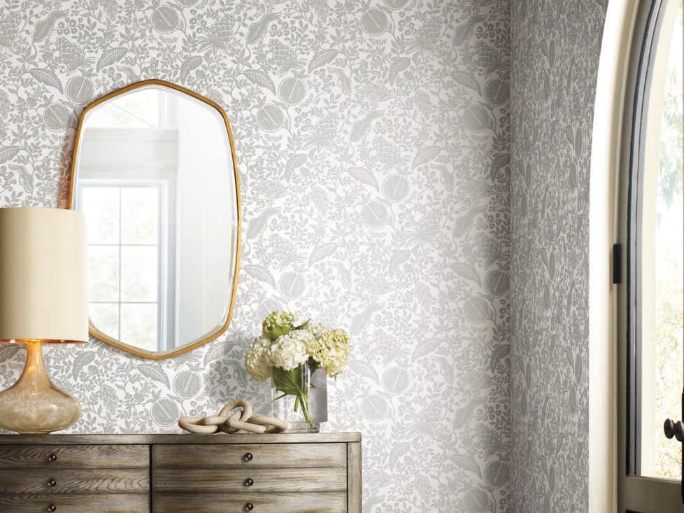 York Wallcoverings Rifle Paper Co. Second Edition White Black Pomegranate Wallpaper