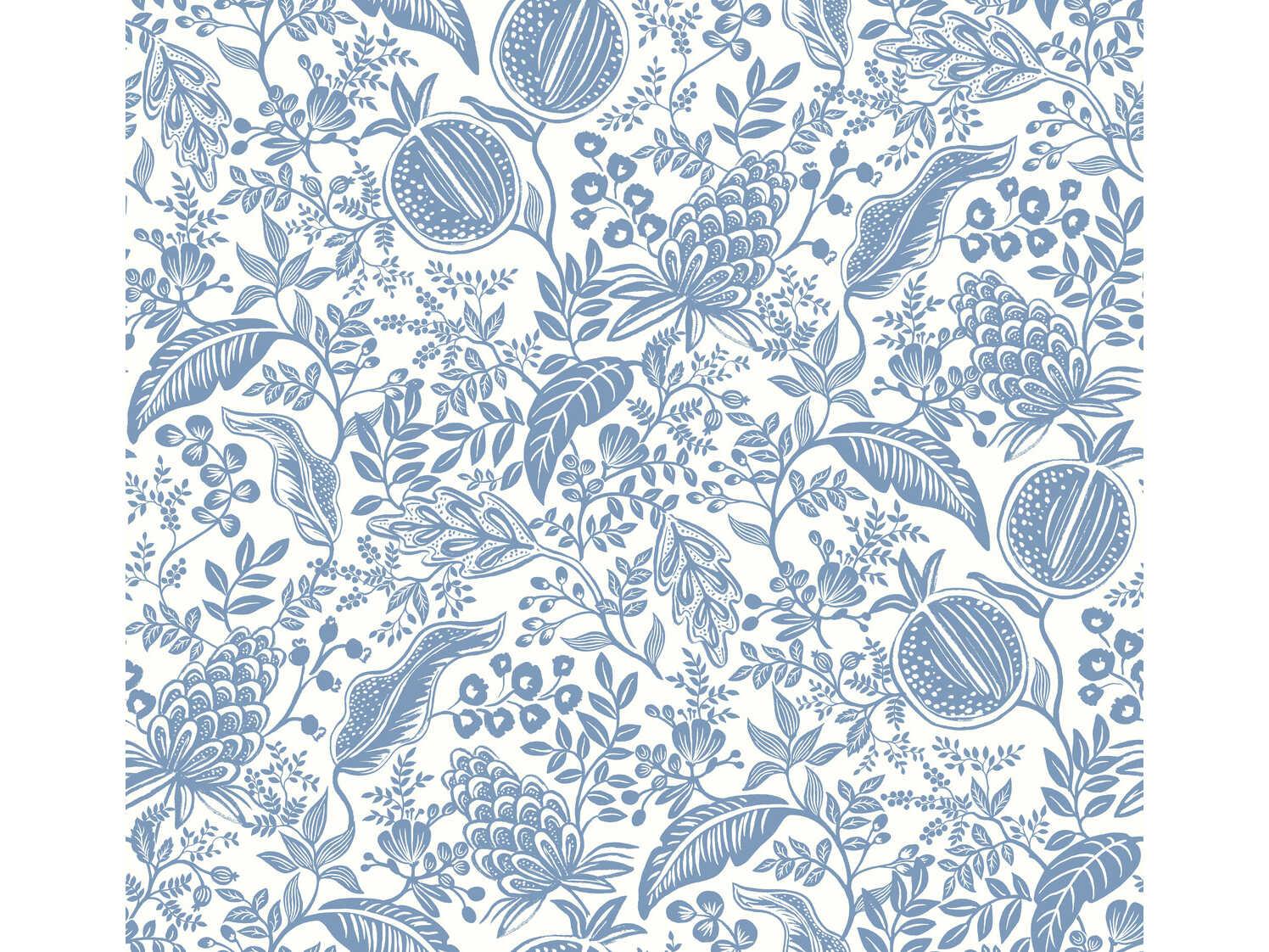 York Wallcoverings Rifle Paper Co. Second Edition White Blue Pomegranate Wallpaper