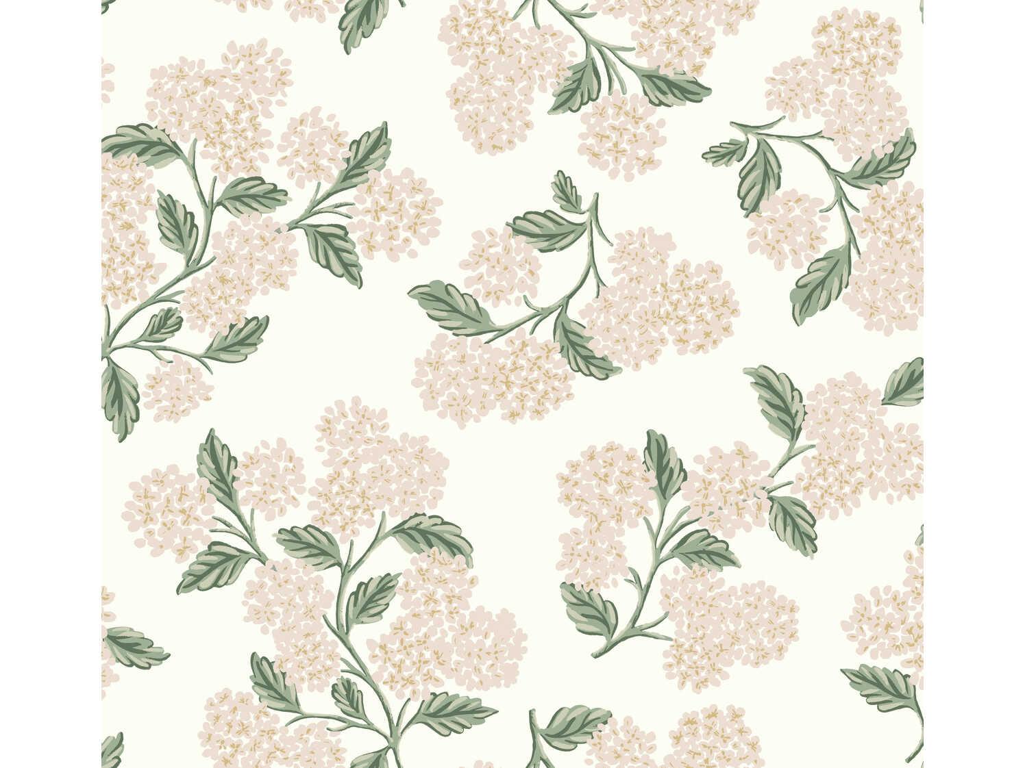 York Wallcoverings Rifle Paper Co. Second Edition Beige Pink Hydrangea Wallpaper