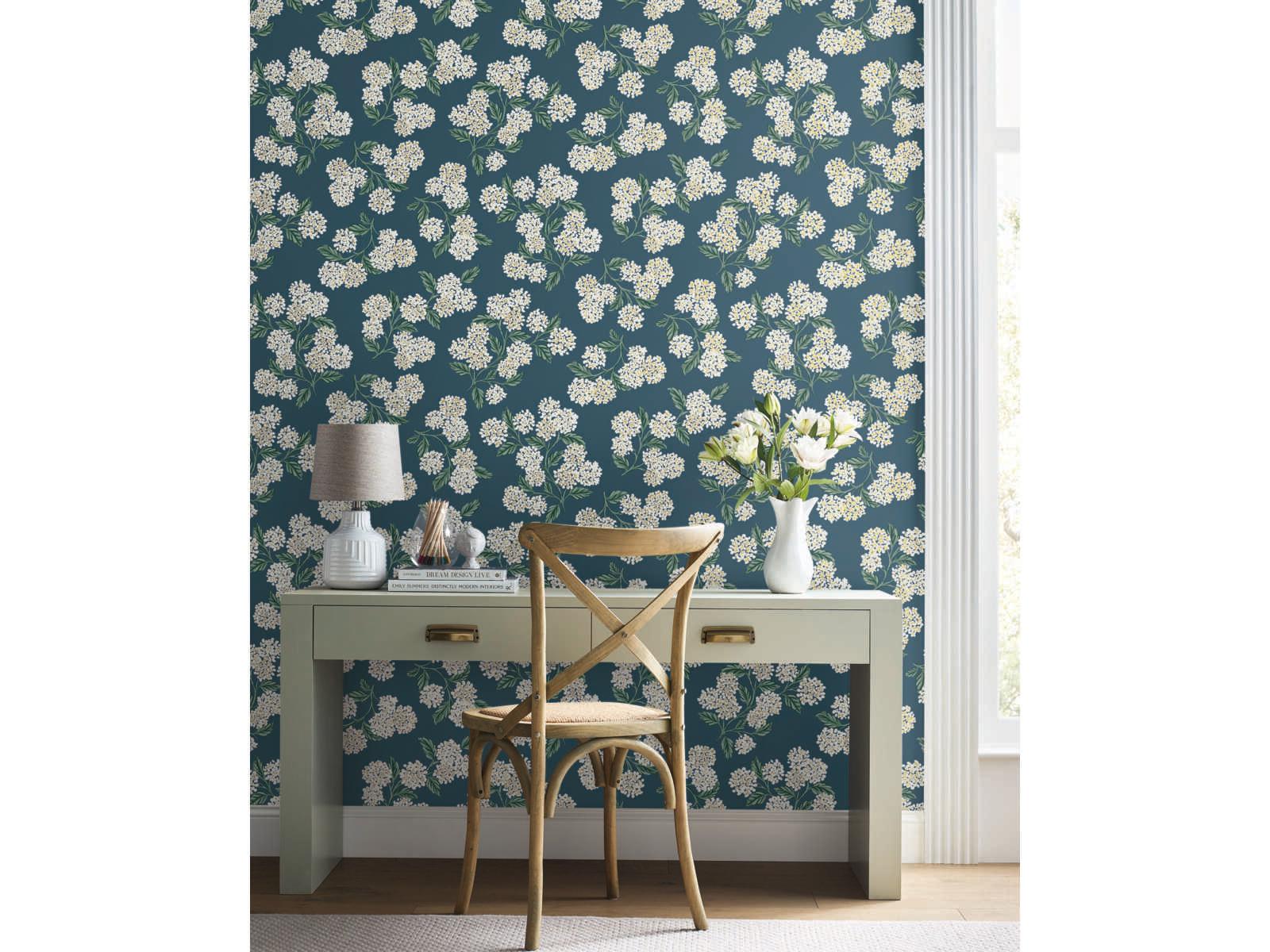York Wallcoverings Rifle Paper Co. Second Edition Blue Hydrangea Wallpaper