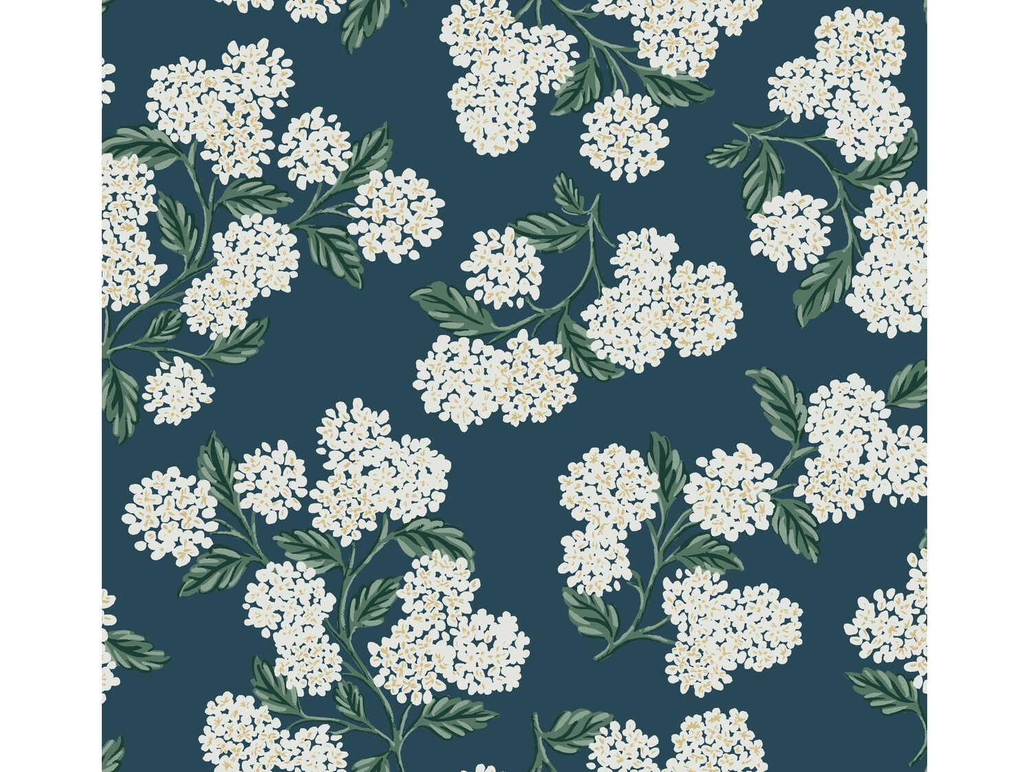 York Wallcoverings Rifle Paper Co. Second Edition Blue Hydrangea Wallpaper