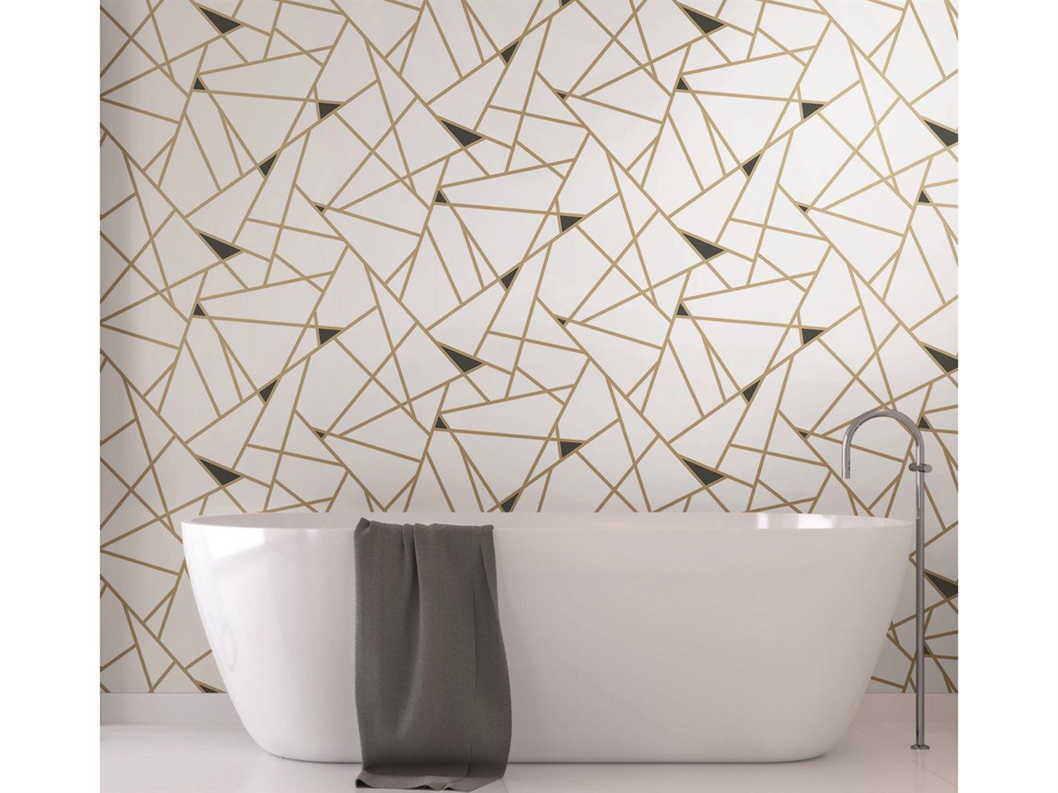 York Wallcoverings Black & White Resource Library Gold Black Prismatic Wallpaper