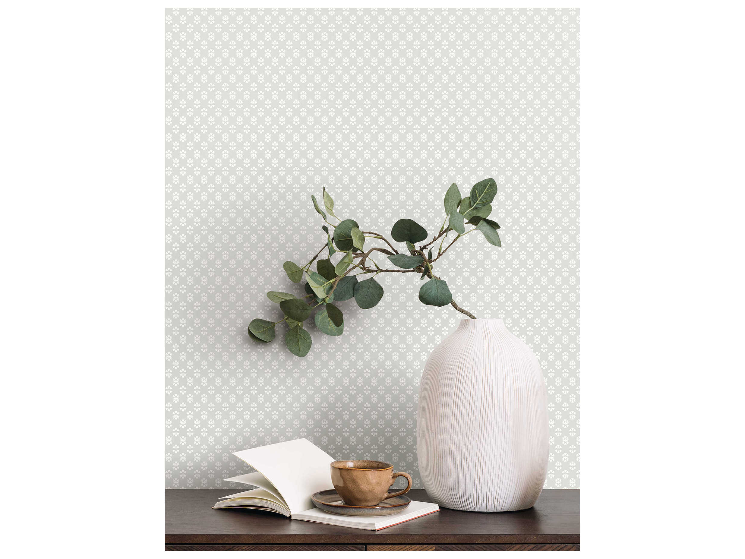 York Wallcoverings Antonina Vella Grey Floral Stamp Wallpaper