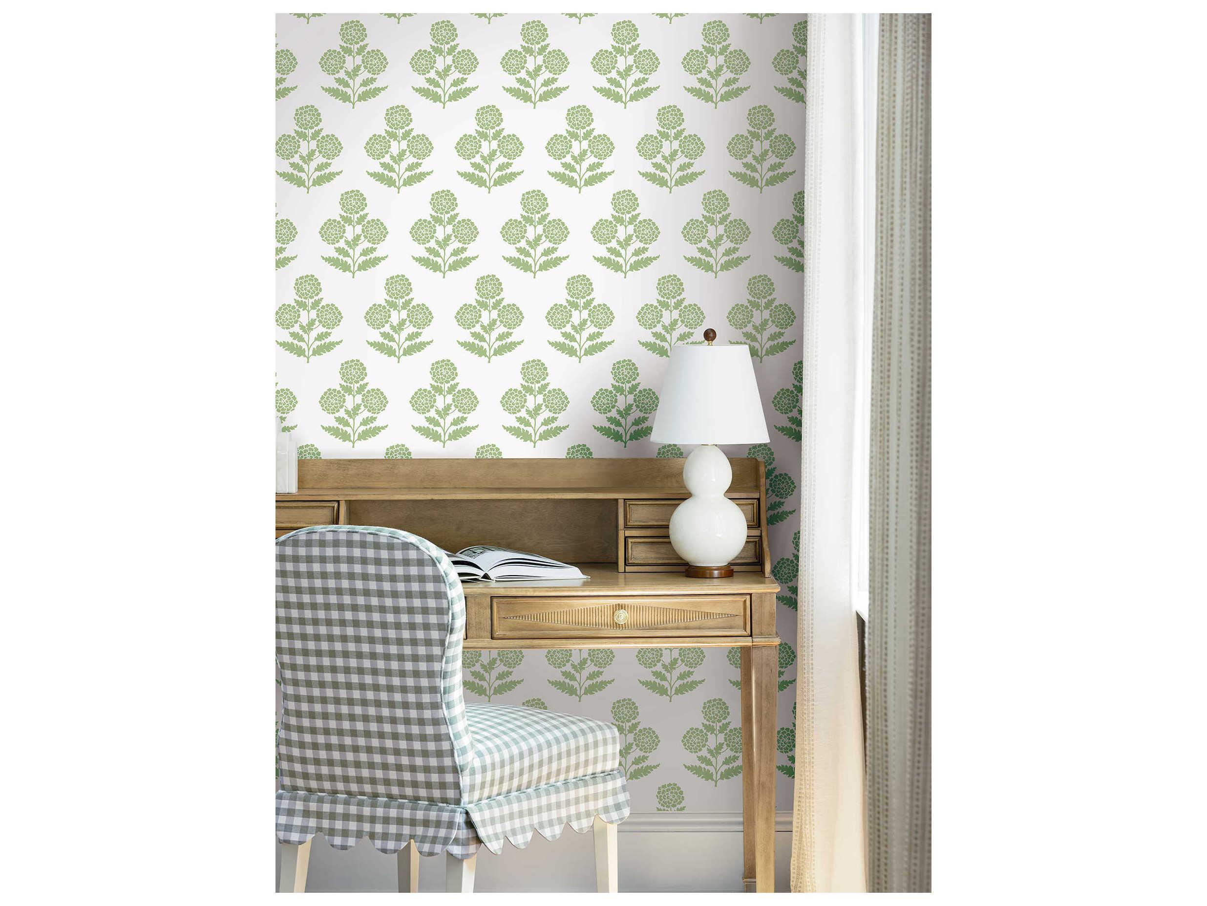 York Wallcoverings Antonina Vella Green Marigolds Wallpaper