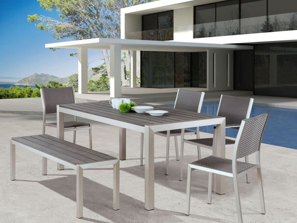 Zuo Outdoor Metropolitan Gray Silver Aluminum Faux Wood Double Bench
