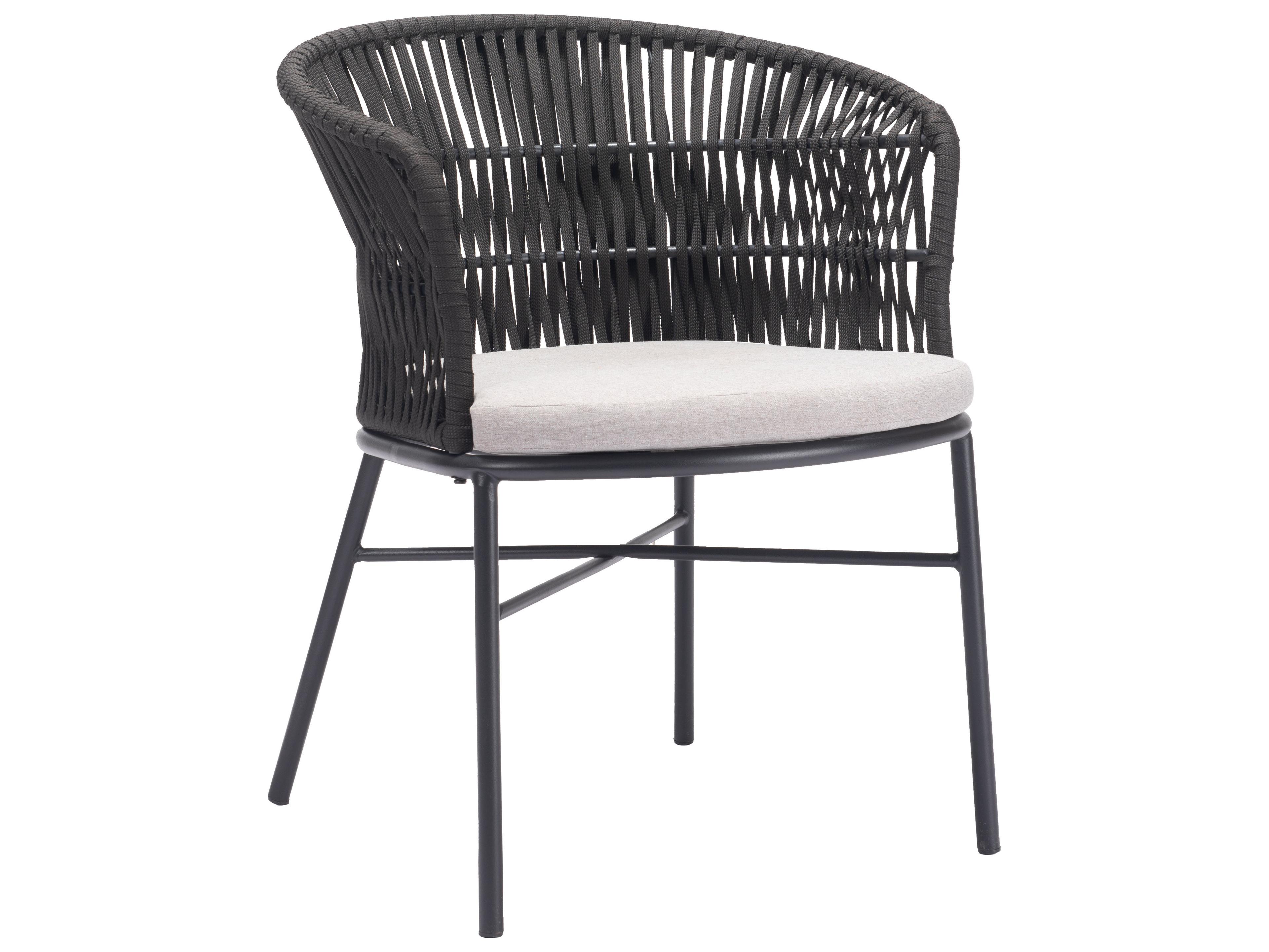 Zuo Outdoor Freycinet Black Steel Cushion Side Dining Chair Set of 2