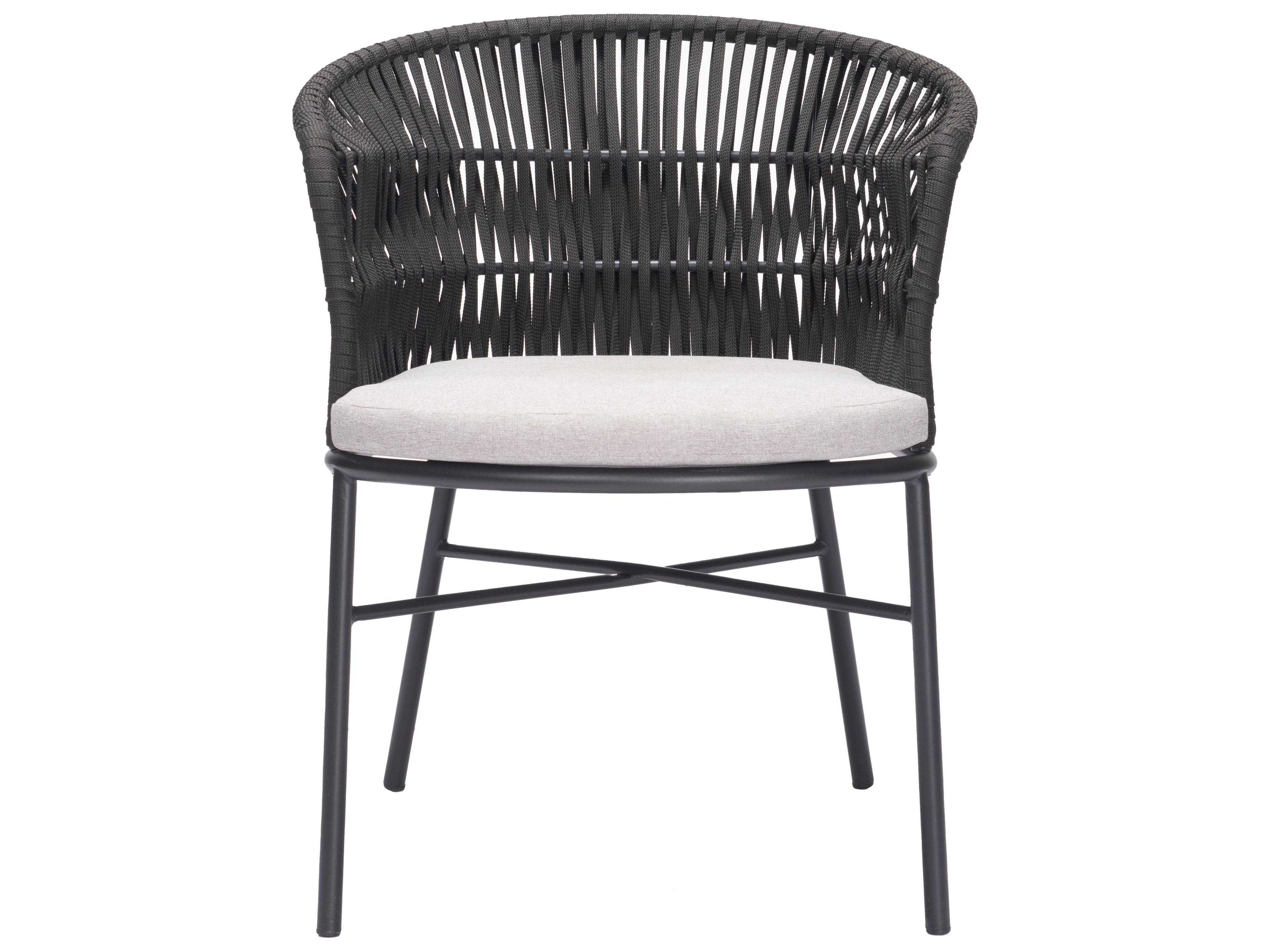 Zuo Outdoor Freycinet Black Steel Cushion Side Dining Chair Set of 2