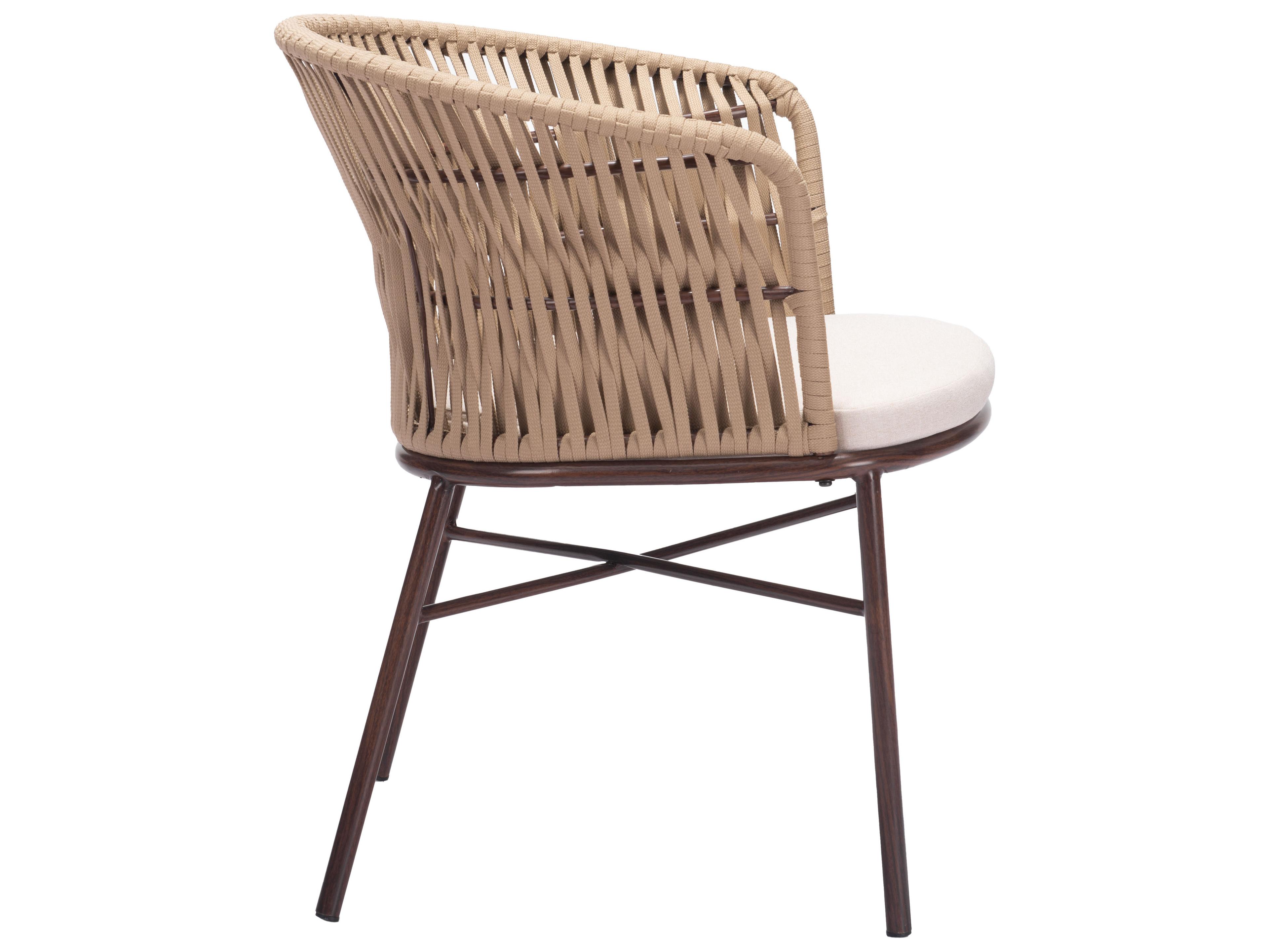 Zuo Outdoor Freycinet Natural Steel Cushion Side Dining Chair Set of 2