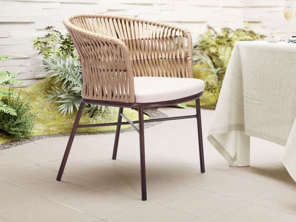 Zuo Outdoor Freycinet Natural Steel Cushion Side Dining Chair Set of 2