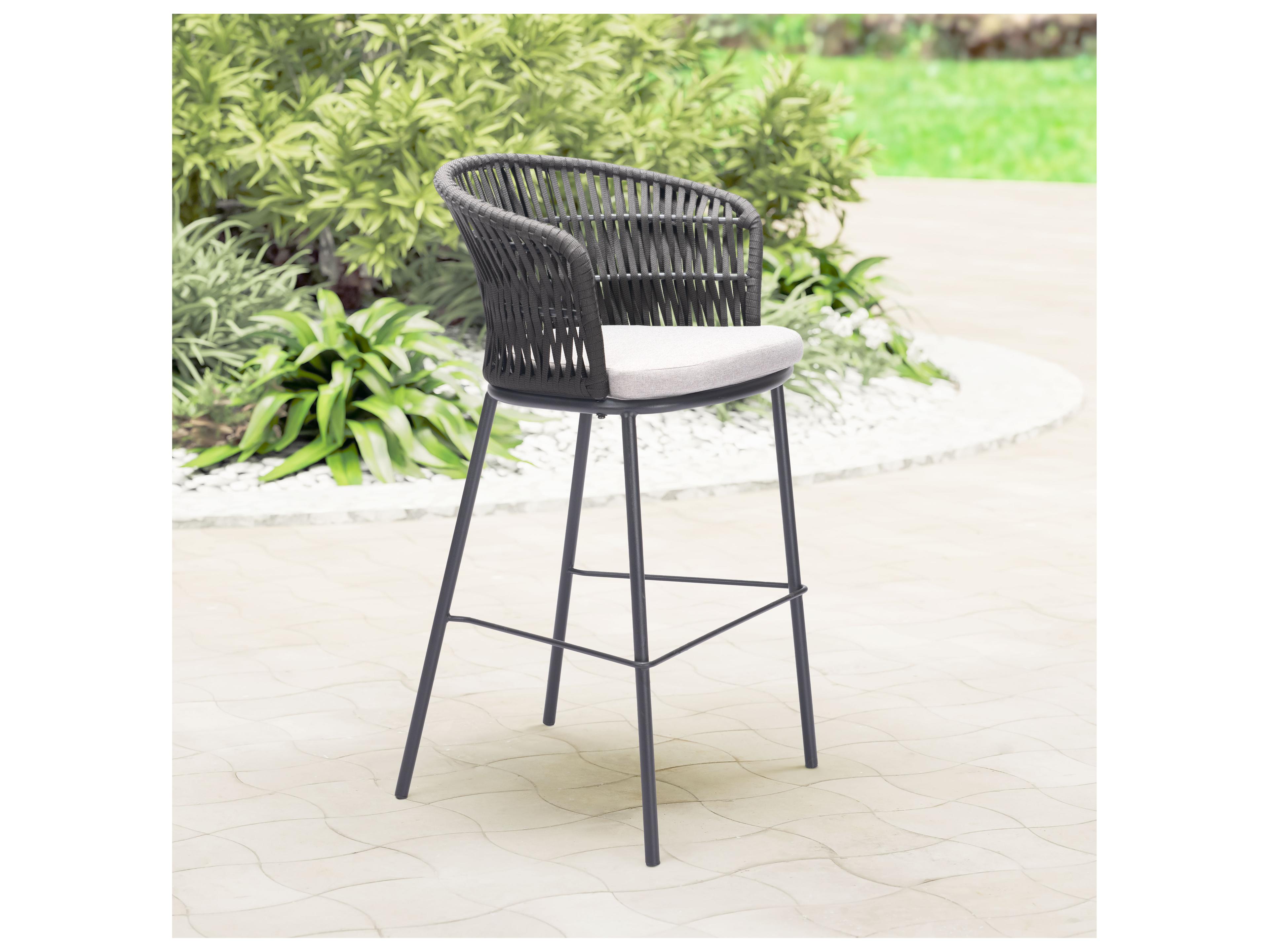 Zuo Outdoor Bar Black Steel Cushion Side Stationary Patio Stool Set of 2